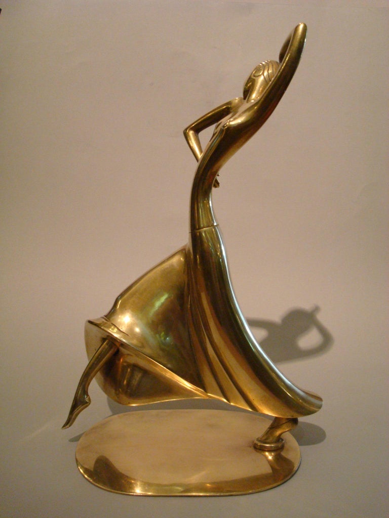 Art Deco Josephine Baker Female Dancer Brass Statue, Austria 1930 Karl