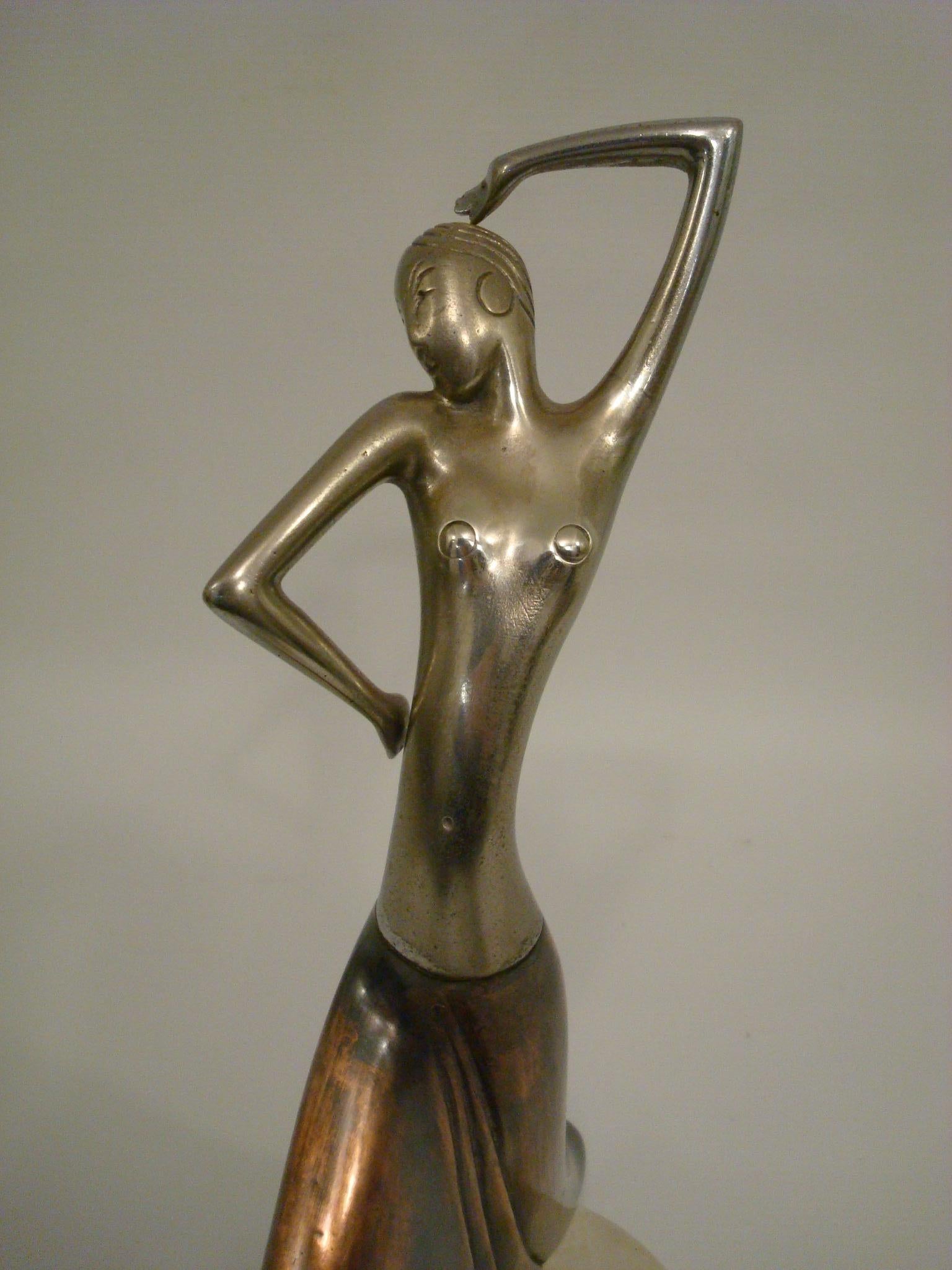 Austrian Art Deco Josephine Baker Female Dancer Brass Statue, Austria 1930 Karl Hagenauer