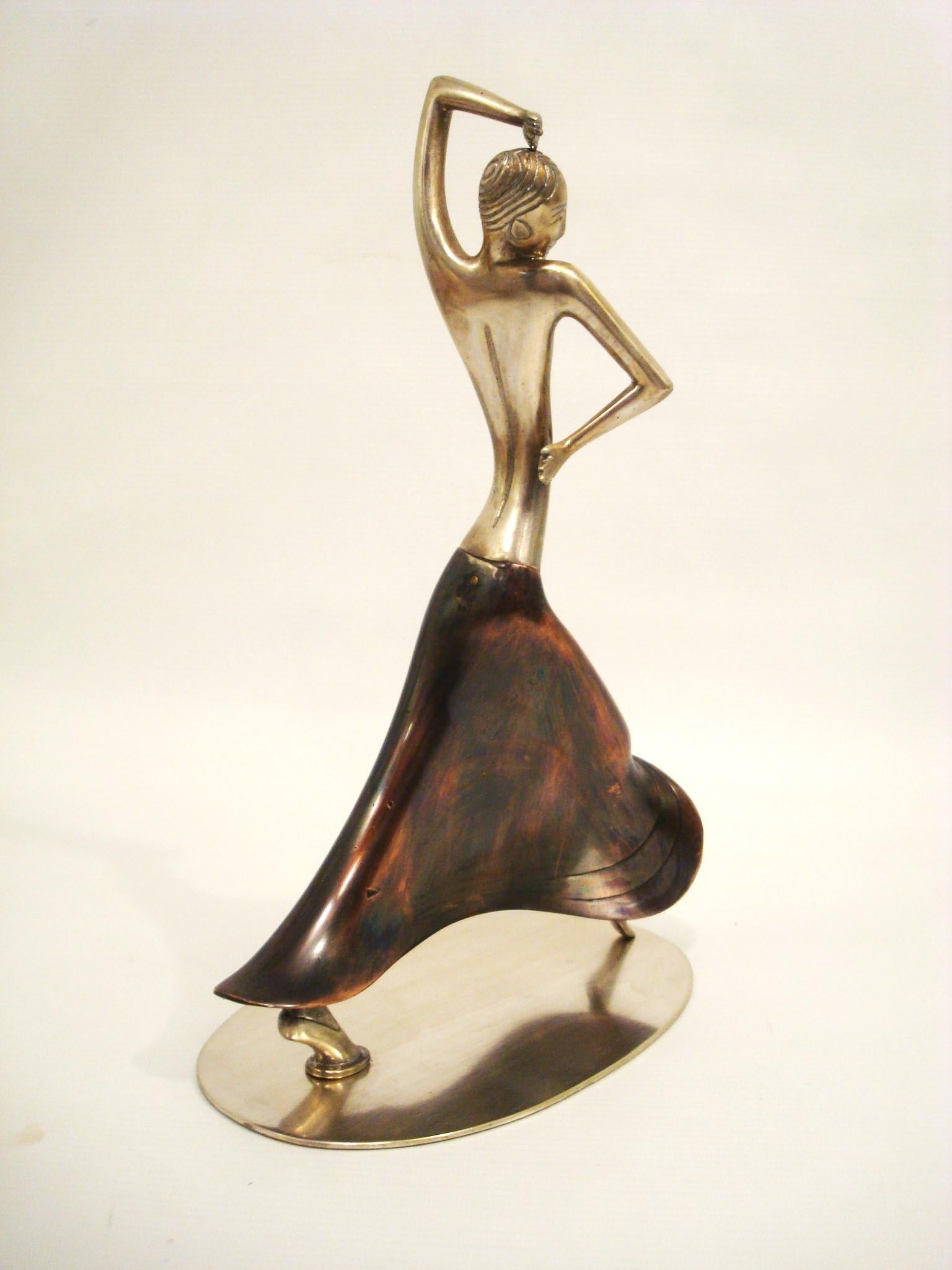 Austrian Art Deco Josephine Baker Female Dancer Brass Statue, Austria 1930 Karl Hagenauer For Sale
