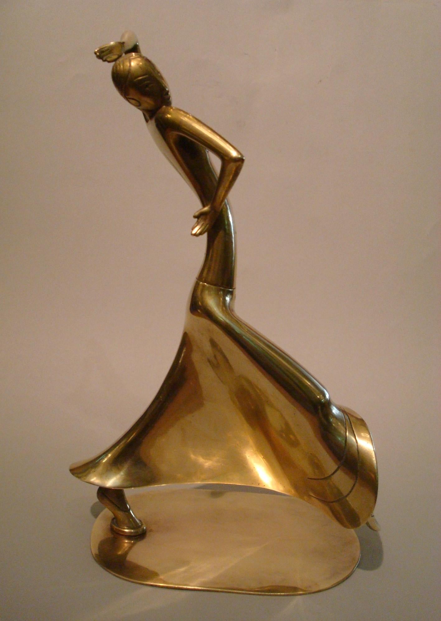 Austrian Art Deco Josephine Baker Female Dancer Brass Statue, Austria 1930 Karl Hagenauer