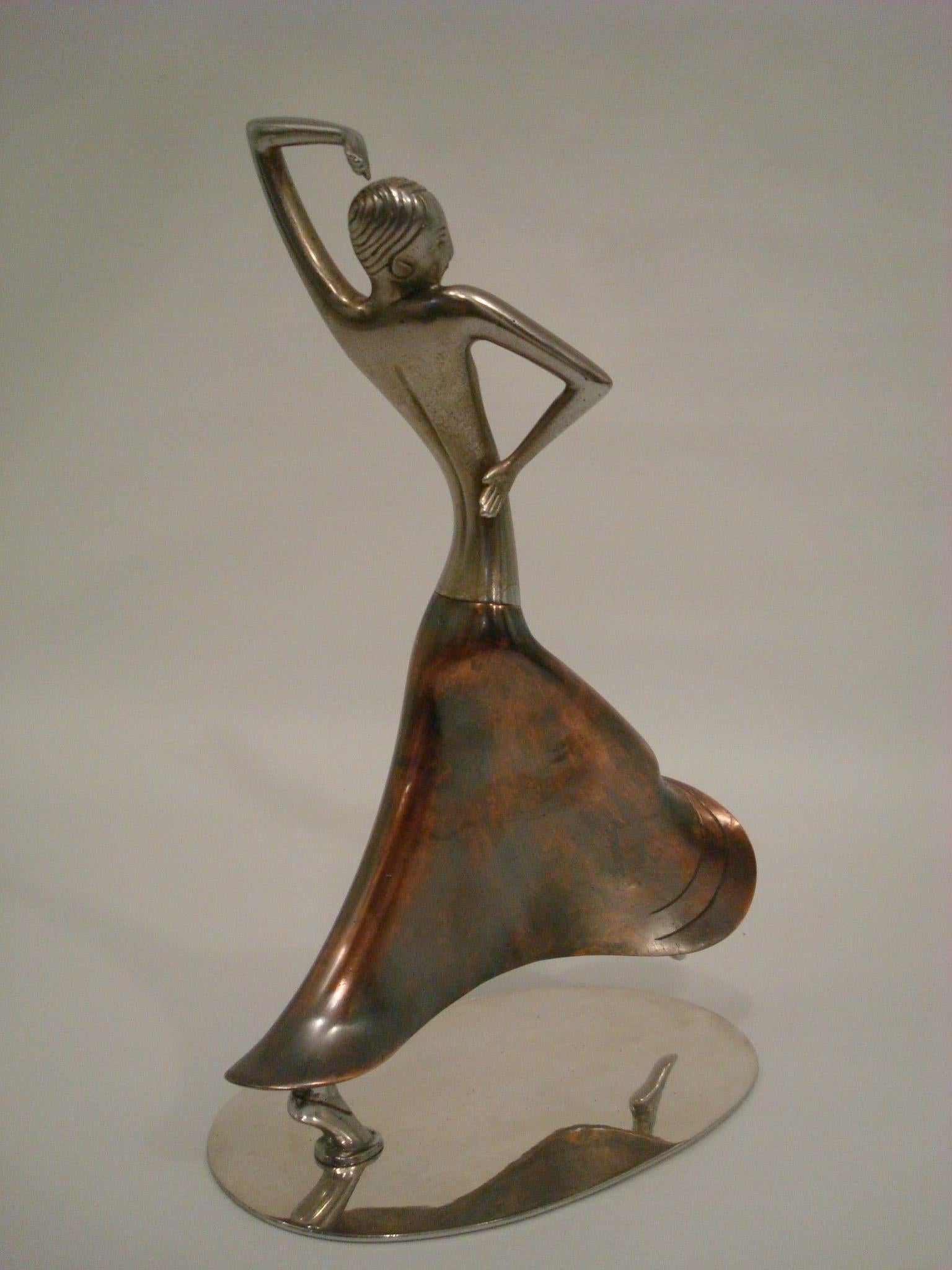 Plated Art Deco Josephine Baker Female Dancer Brass Statue, Austria 1930 Karl Hagenauer