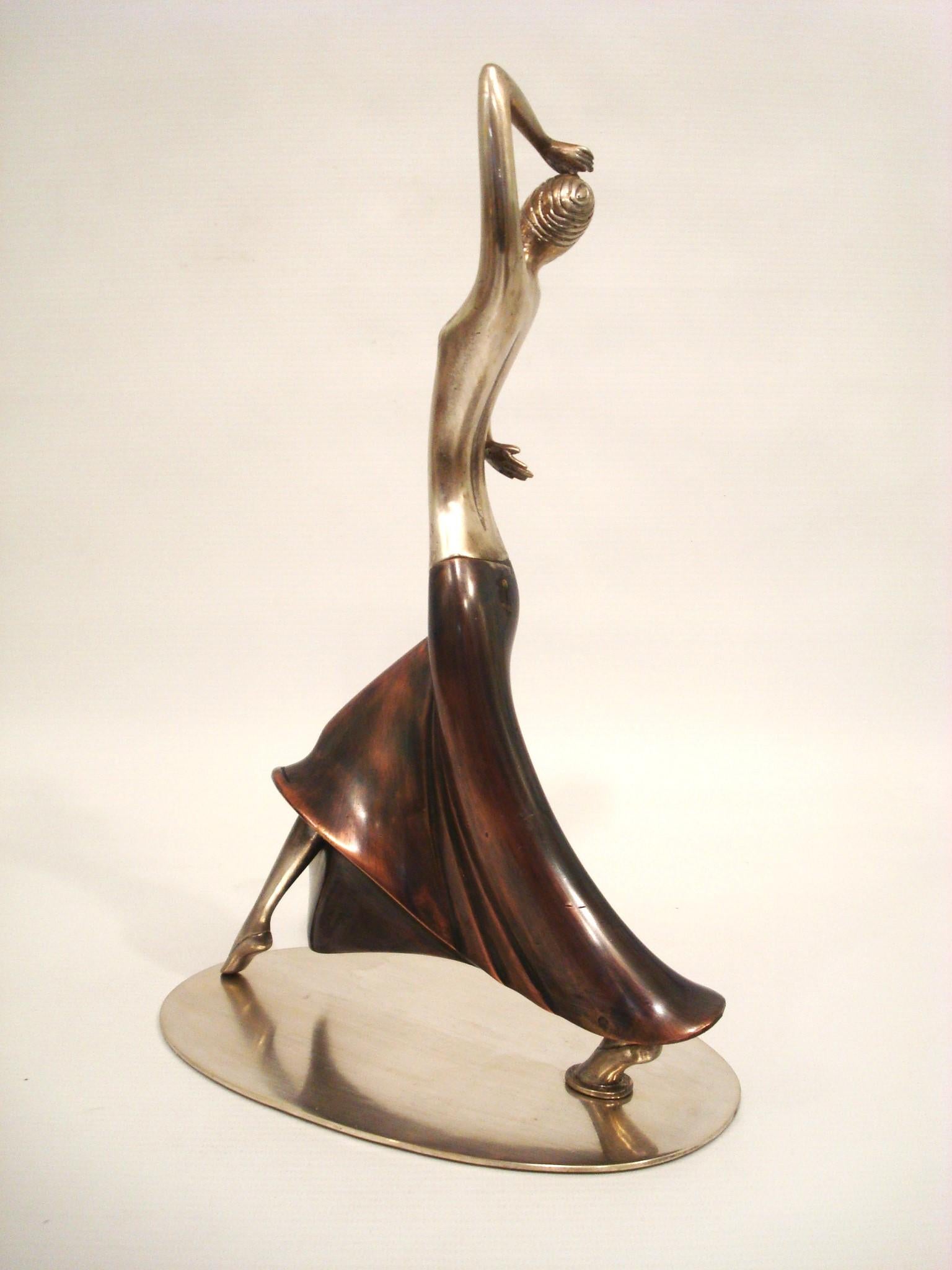 Plated Art Deco Josephine Baker Female Dancer Brass Statue, Austria 1930 Karl Hagenauer For Sale