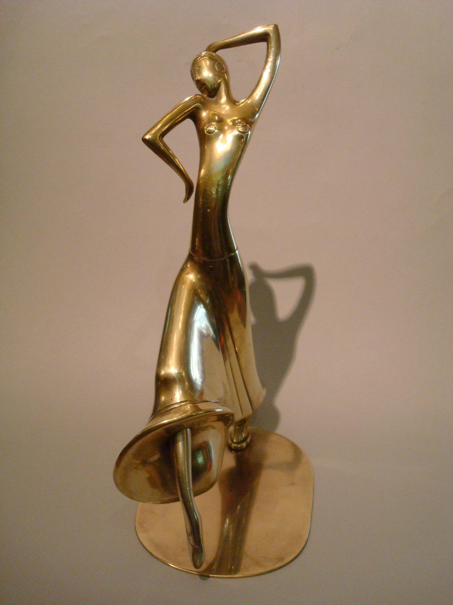 Cast Art Deco Josephine Baker Female Dancer Brass Statue, Austria 1930 Karl Hagenauer