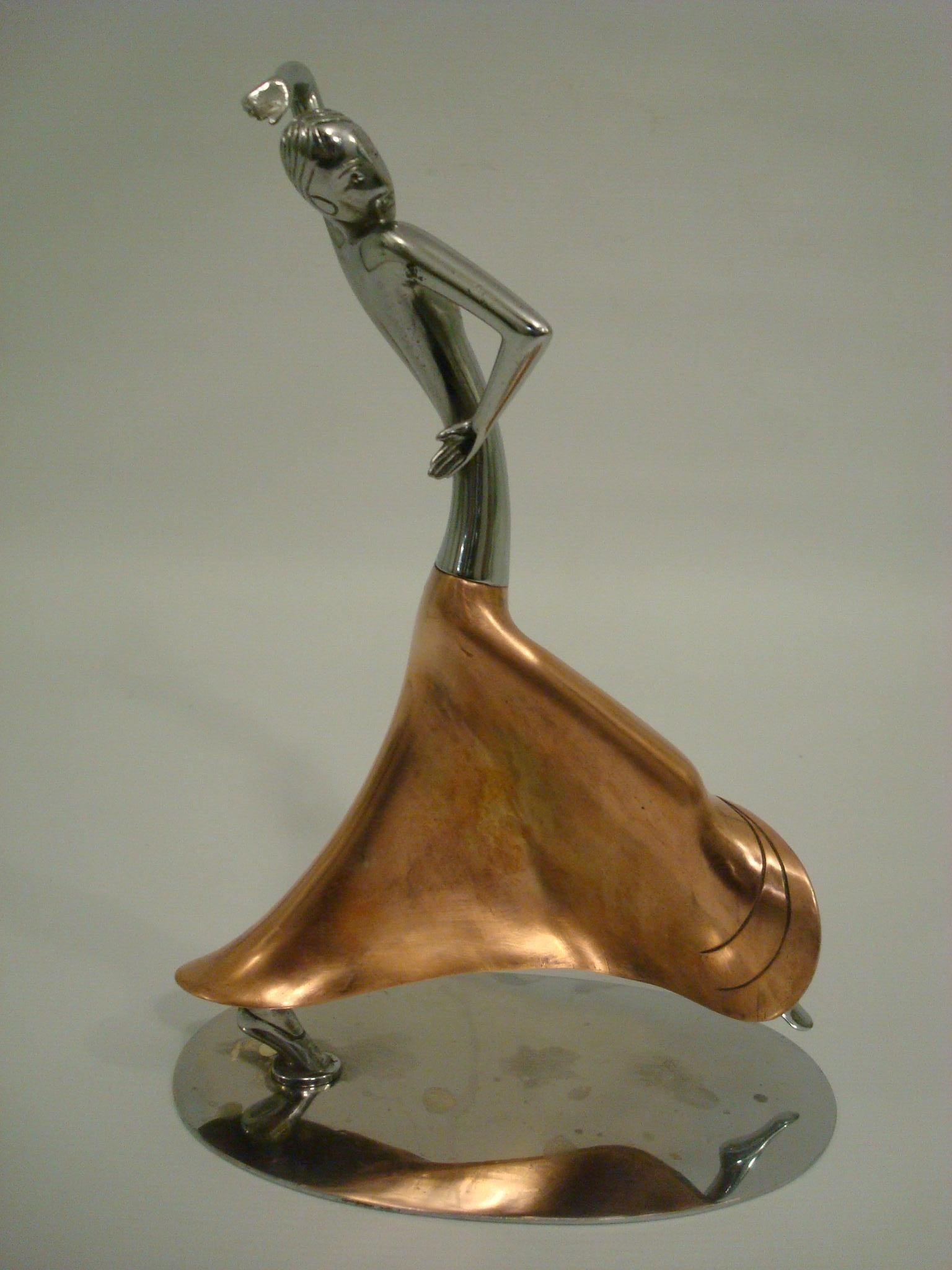 Art Deco Josephine Baker Female Dancer Brass Statue, Austria 1930 Karl Hagenauer 1