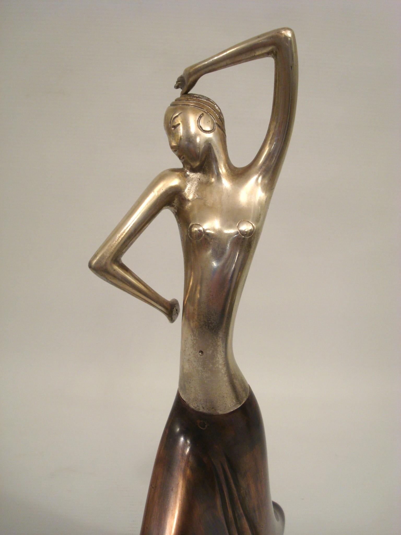 Art Deco Josephine Baker Female Dancer Brass Statue, Austria 1930 Karl Hagenauer For Sale 1