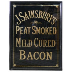 Art Deco J.S.Sainsbury’s Bacon Advertising Mirror Sign, in Black and Gold