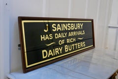 Art Deco J.S.Sainsbury’s Bacon Advertising Sign, Gold on Black Mirror