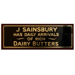 Art Deco J.S.Sainsbury’s Bacon Advertising Sign, Gold on Black Mirror