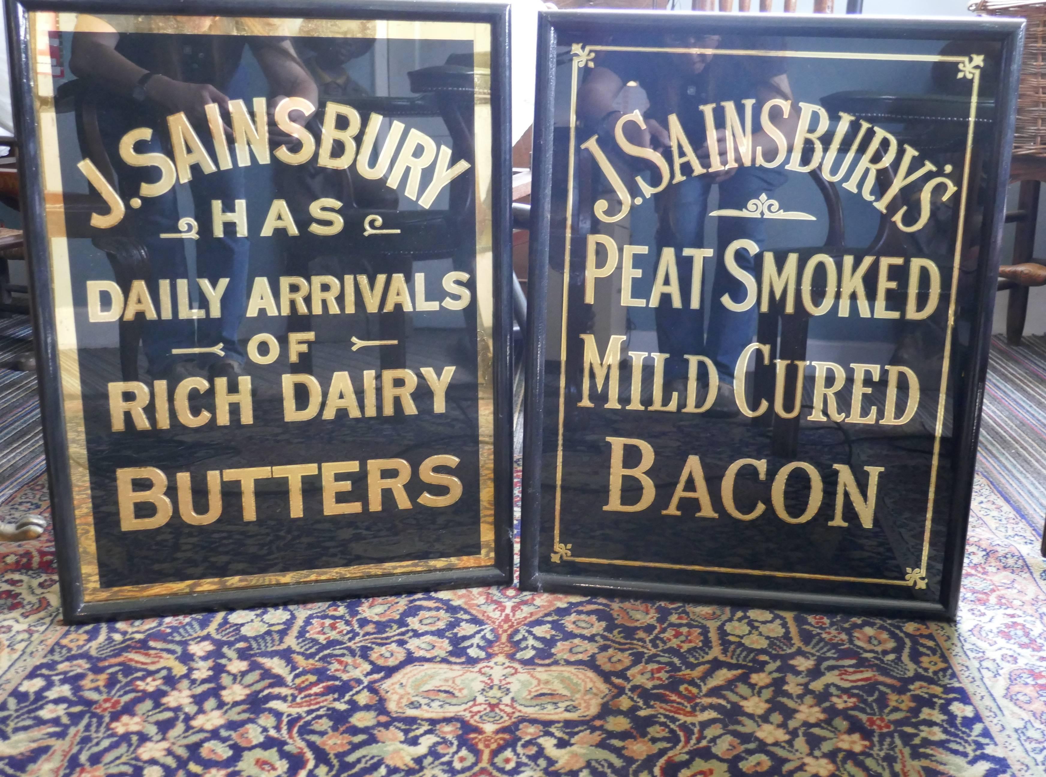 Folk Art Art Deco J.S.Sainsbury’s Butter Advertising Mirror Sign, in Black and Gold