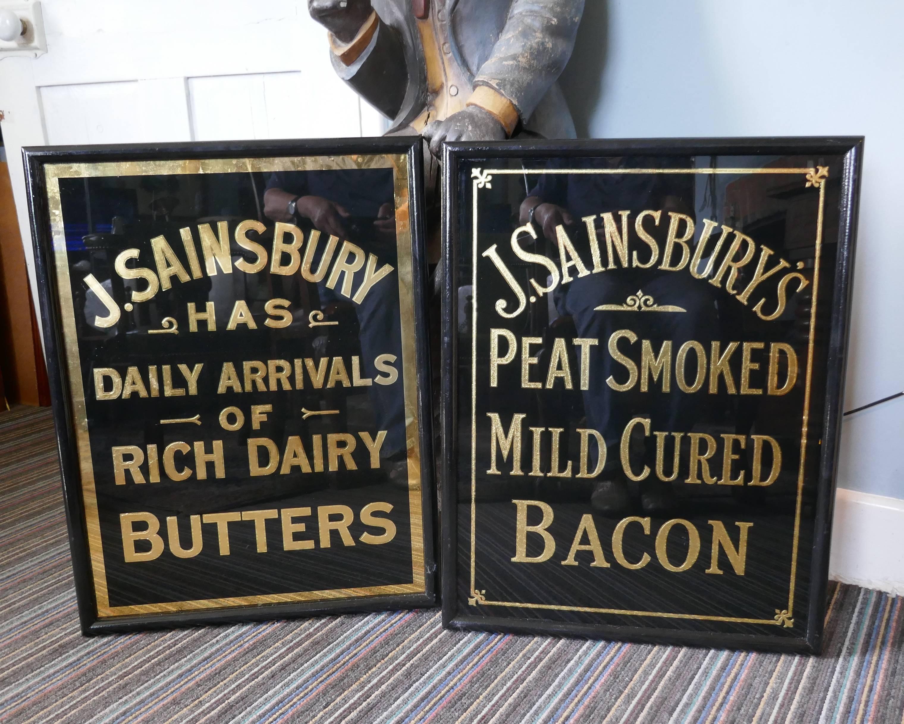 20th Century Art Deco J.S.Sainsbury’s Butter Advertising Mirror Sign, in Black and Gold