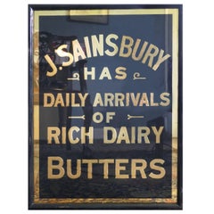 Antique Art Deco J.S.Sainsbury’s Butter Advertising Mirror Sign, in Black and Gold