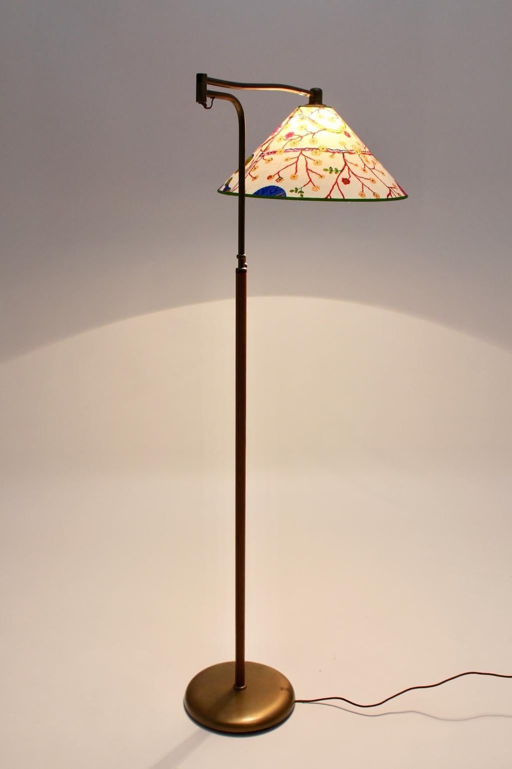 Cast Art Deco J.T.Kalmar Vintage Floor Lamp Neolift Josef Frank Fabric 1946 Vienna For Sale