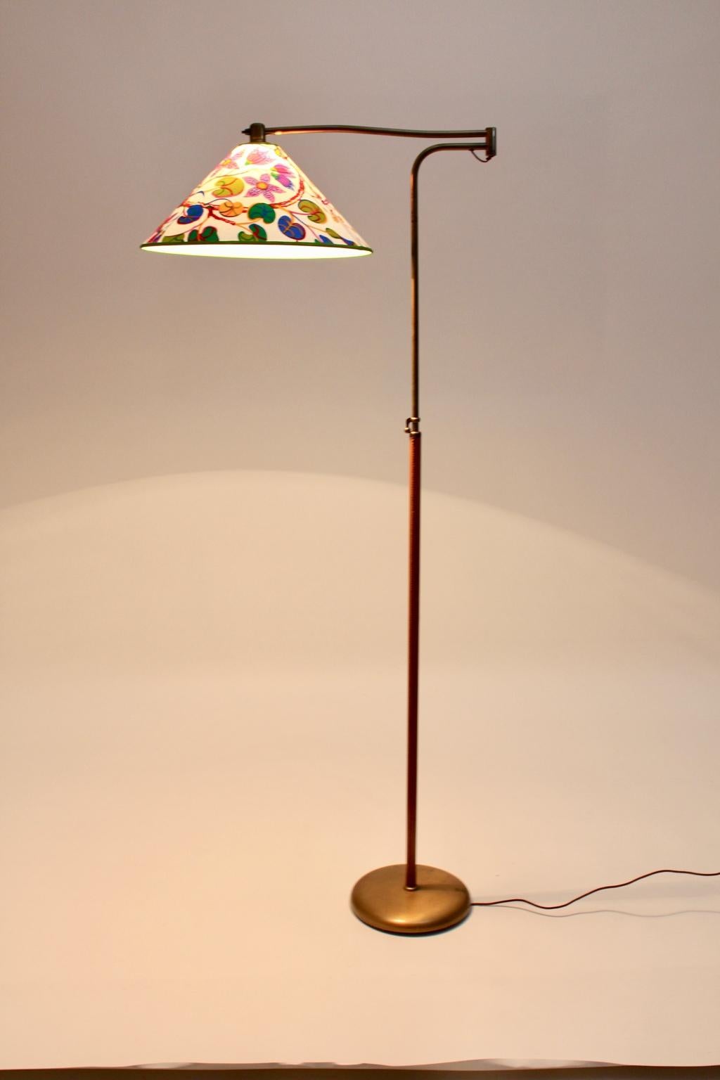 Mid-20th Century Art Deco J.T.Kalmar Vintage Floor Lamp Neolift Josef Frank Fabric 1946 Vienna For Sale