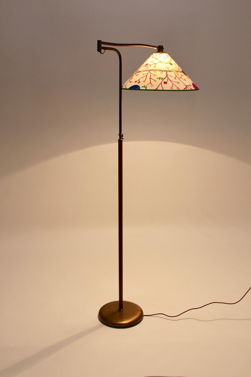 Brass Art Deco J.T.Kalmar Vintage Floor Lamp Neolift Josef Frank Fabric 1946 Vienna For Sale