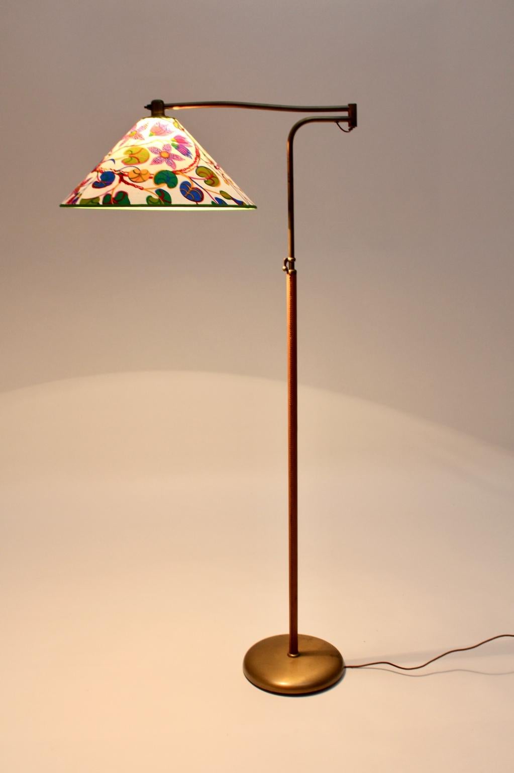 Art Deco J.T.Kalmar Vintage Floor Lamp Neolift Josef Frank Fabric 1946 Vienna For Sale 1