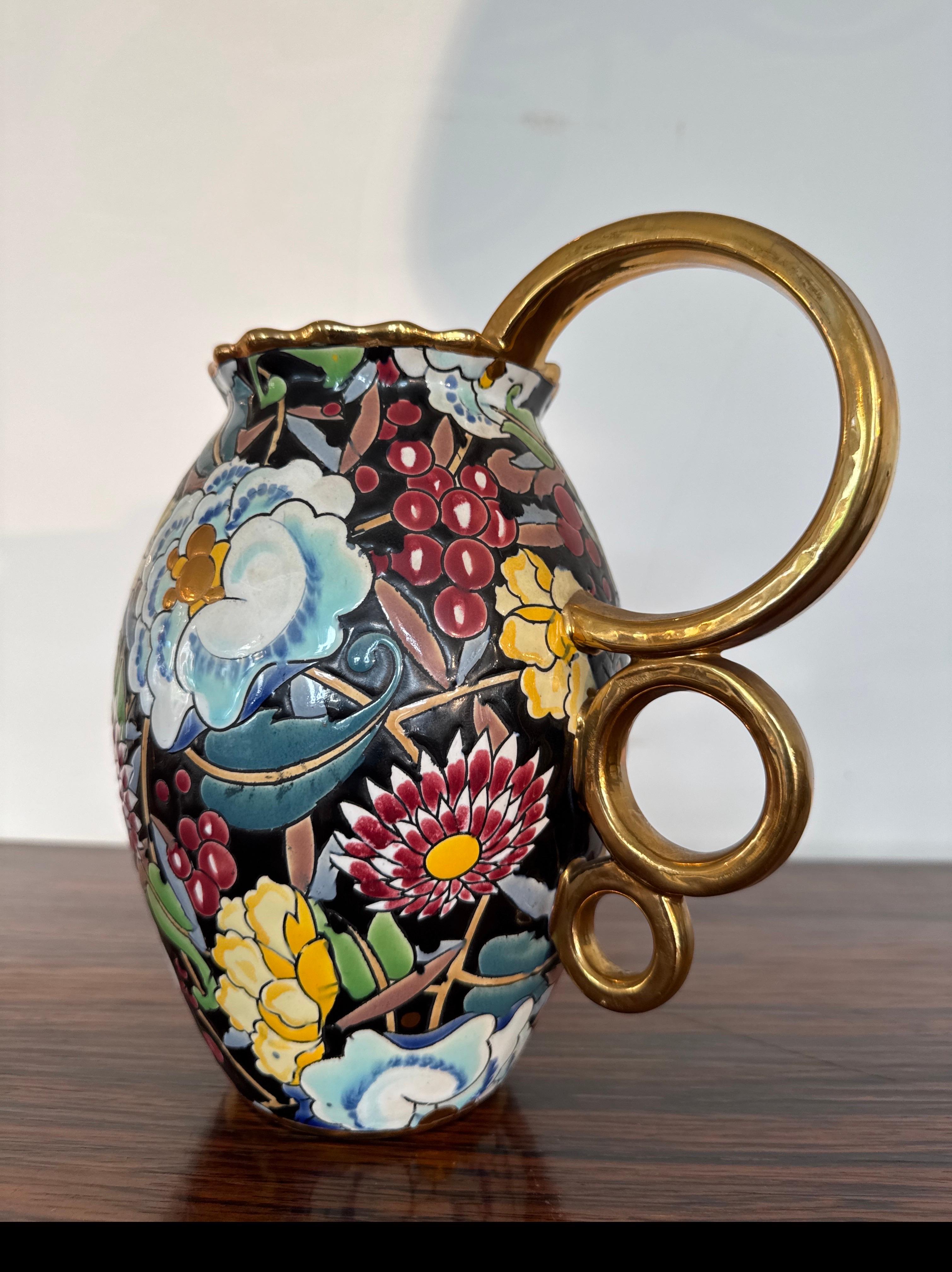 Art Decor, Vase Boch La Louvière Céramique avec décor floral, R&R ART en vente 3