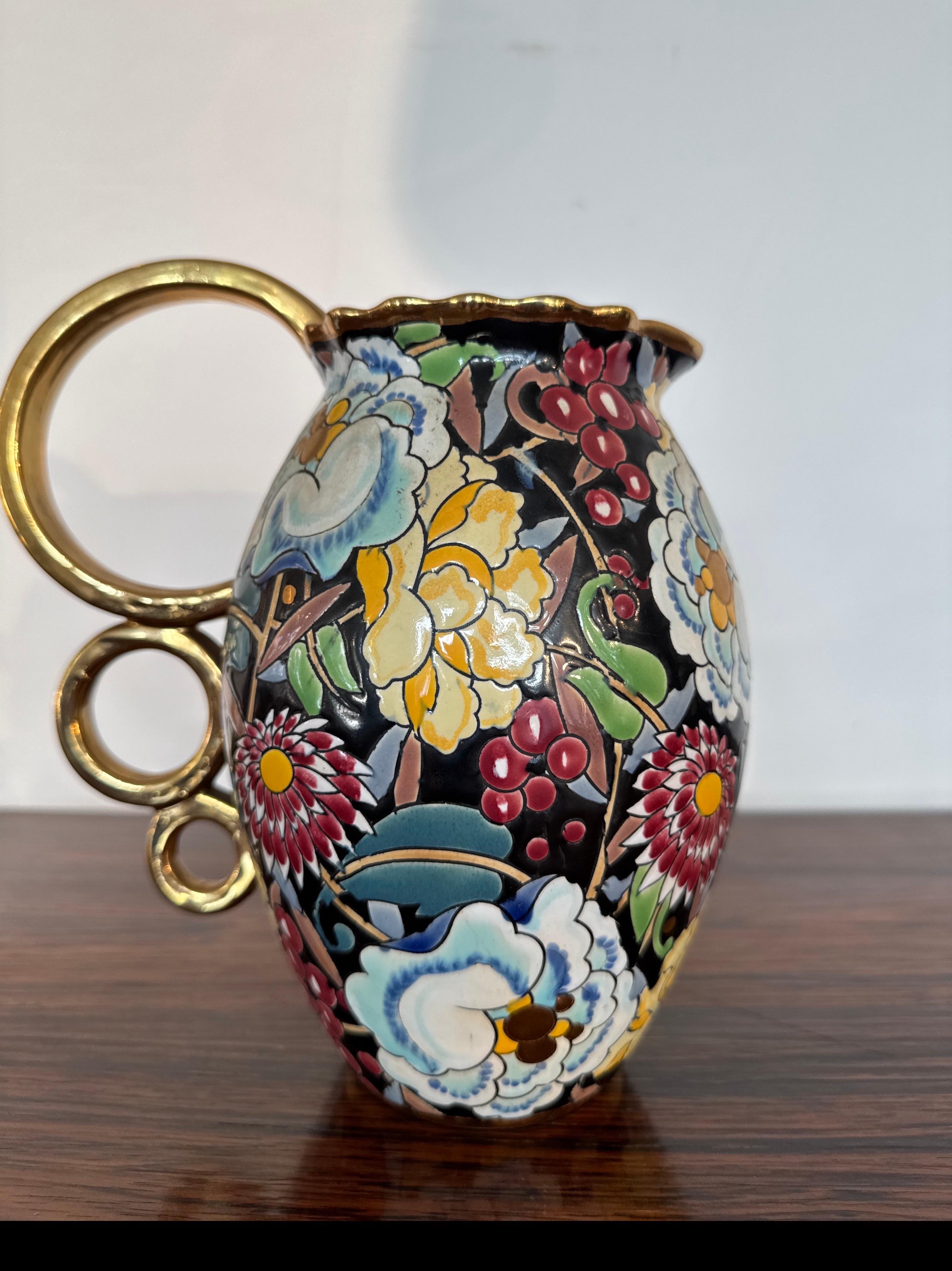 Belge Art Decor, Vase Boch La Louvière Céramique avec décor floral, R&R ART en vente