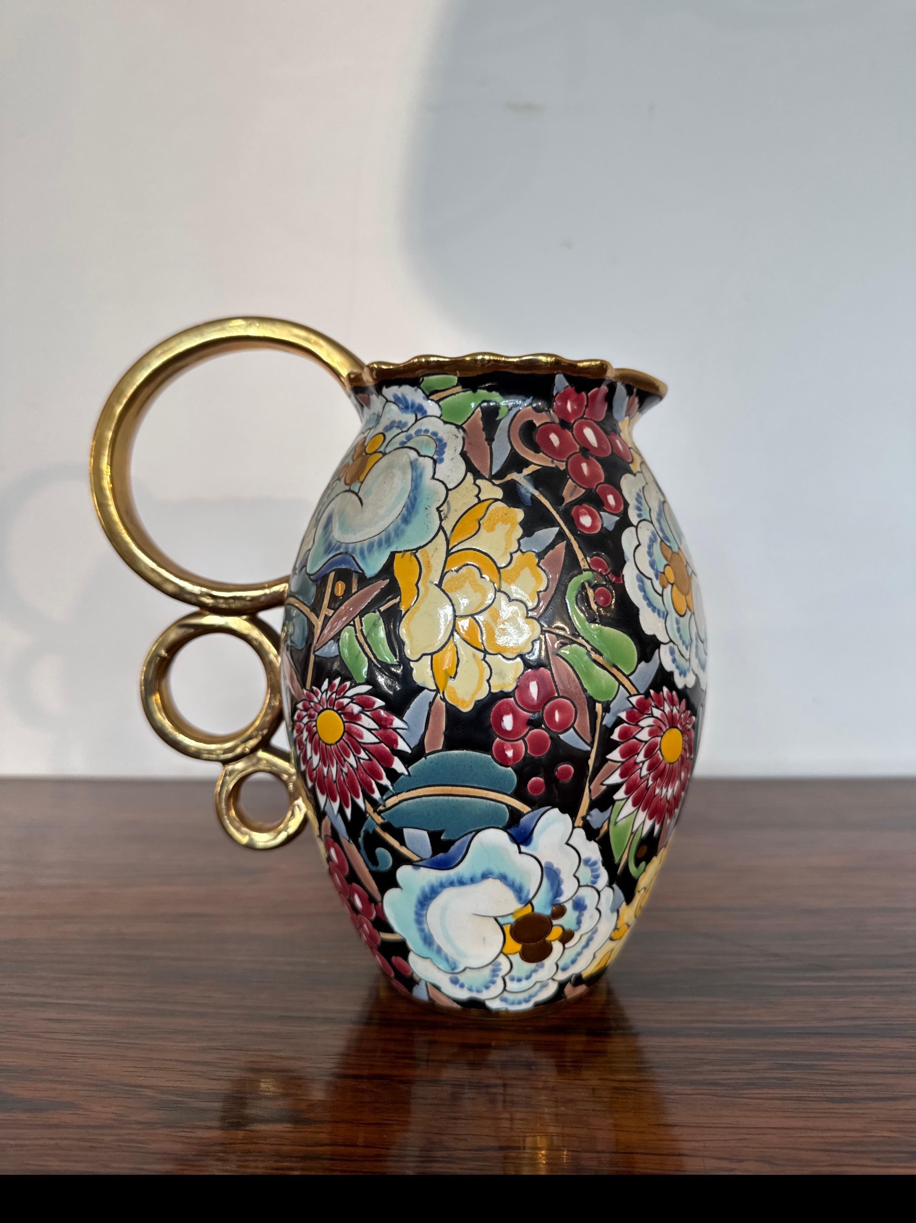 Vernissé Art Decor, Vase Boch La Louvière Céramique avec décor floral, R&R ART en vente