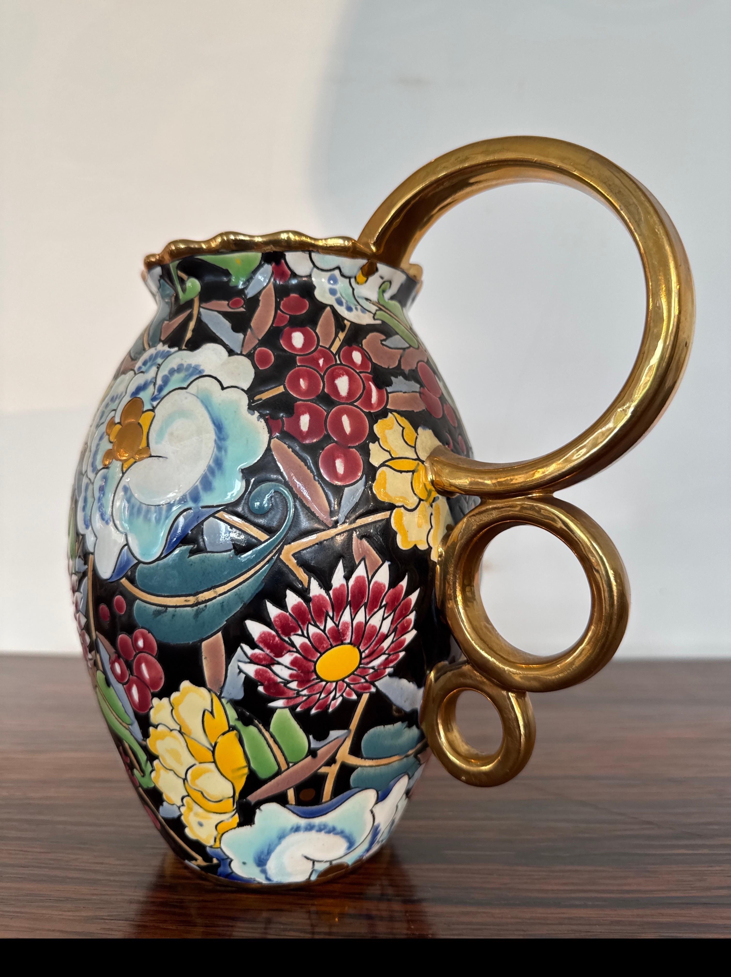 Art Decor, Vase Boch La Louvière Céramique avec décor floral, R&R ART en vente 2