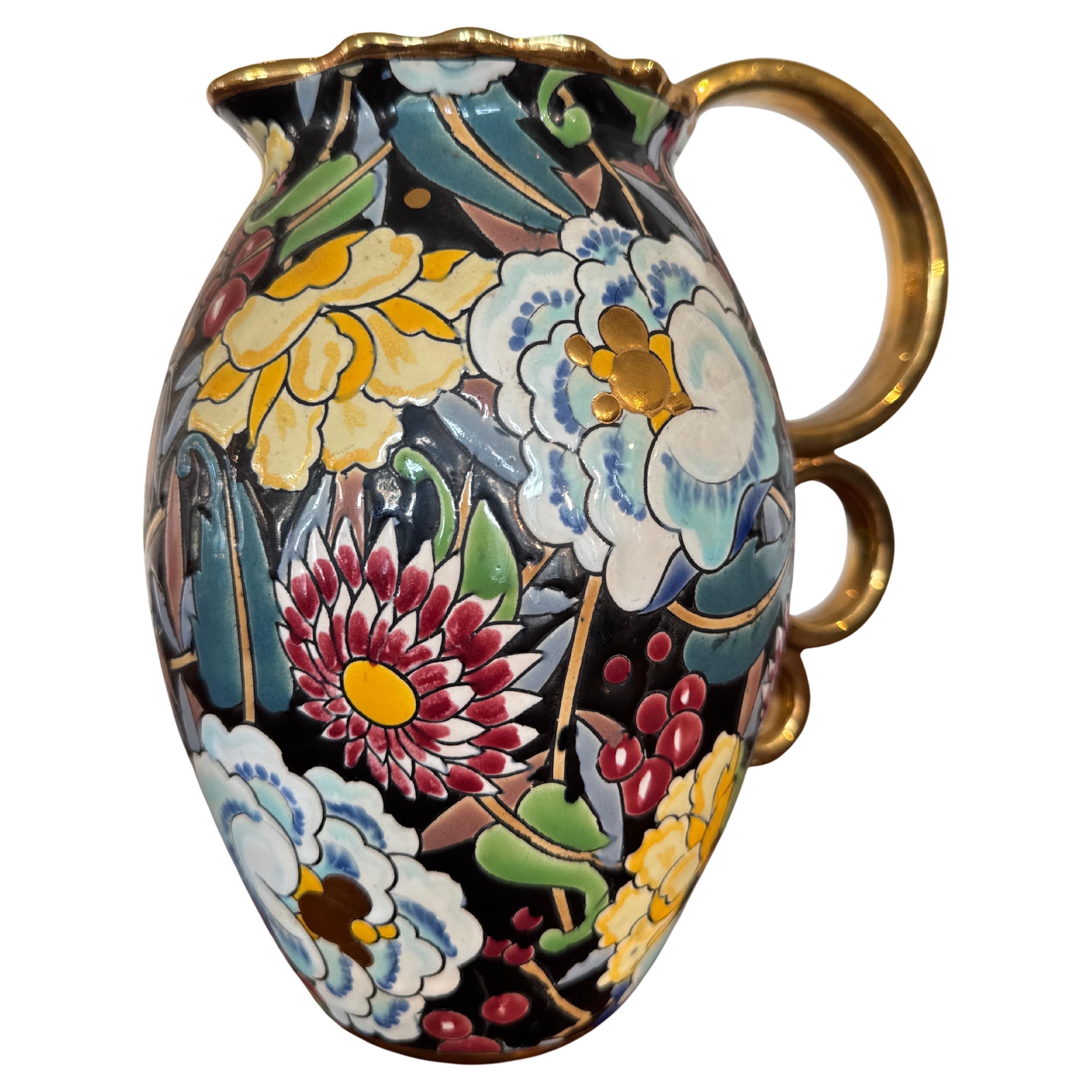 Art Decor, Vase Boch La Louvière Céramique avec décor floral, R&R ART en vente