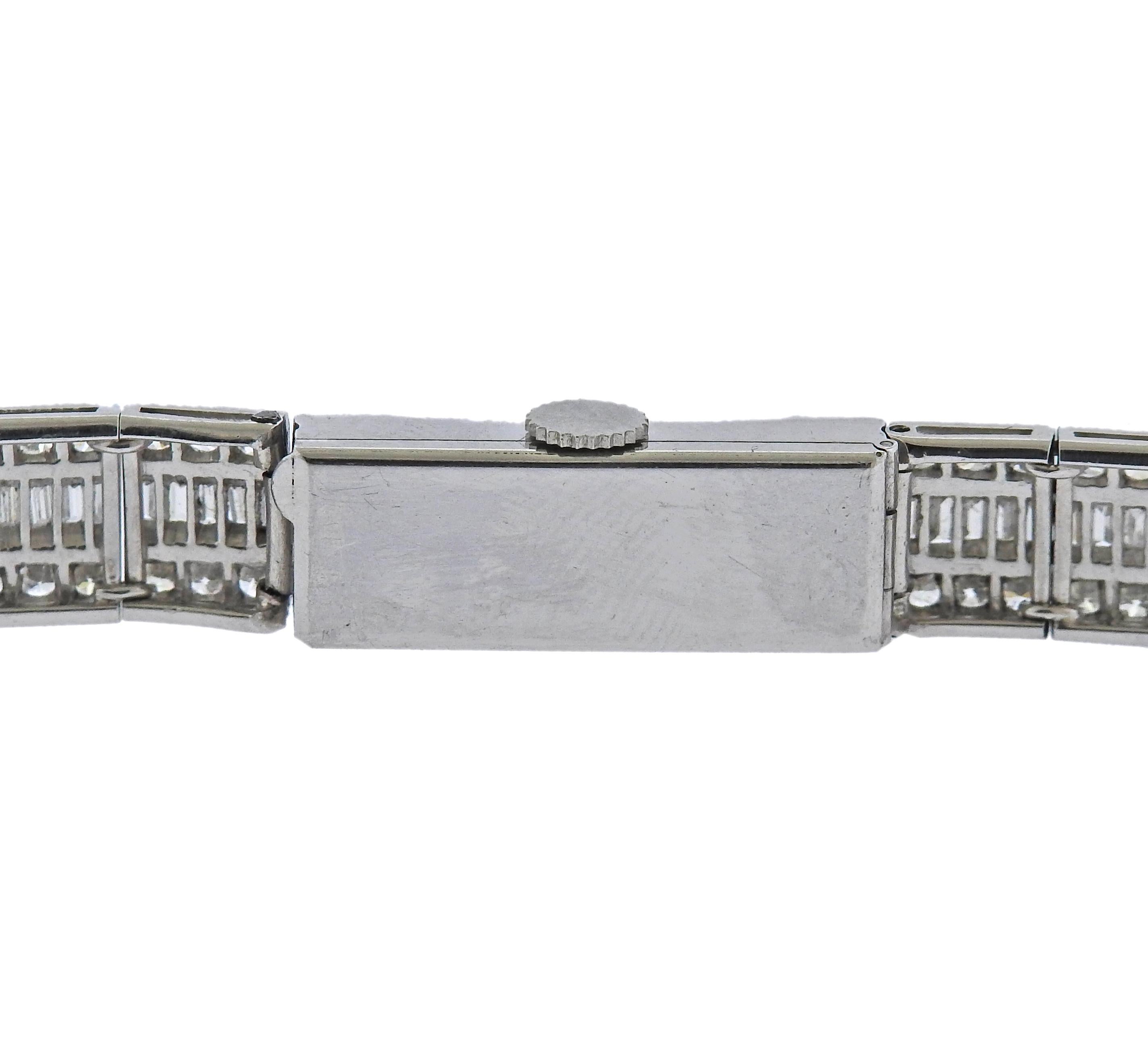 Art Deco Jules Jurgensen Platinum Diamond Watch Bracelet In Excellent Condition In New York, NY