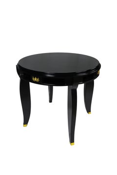 Art Deco Jules Leleu  Black Lacquer Round Table, 20th Century