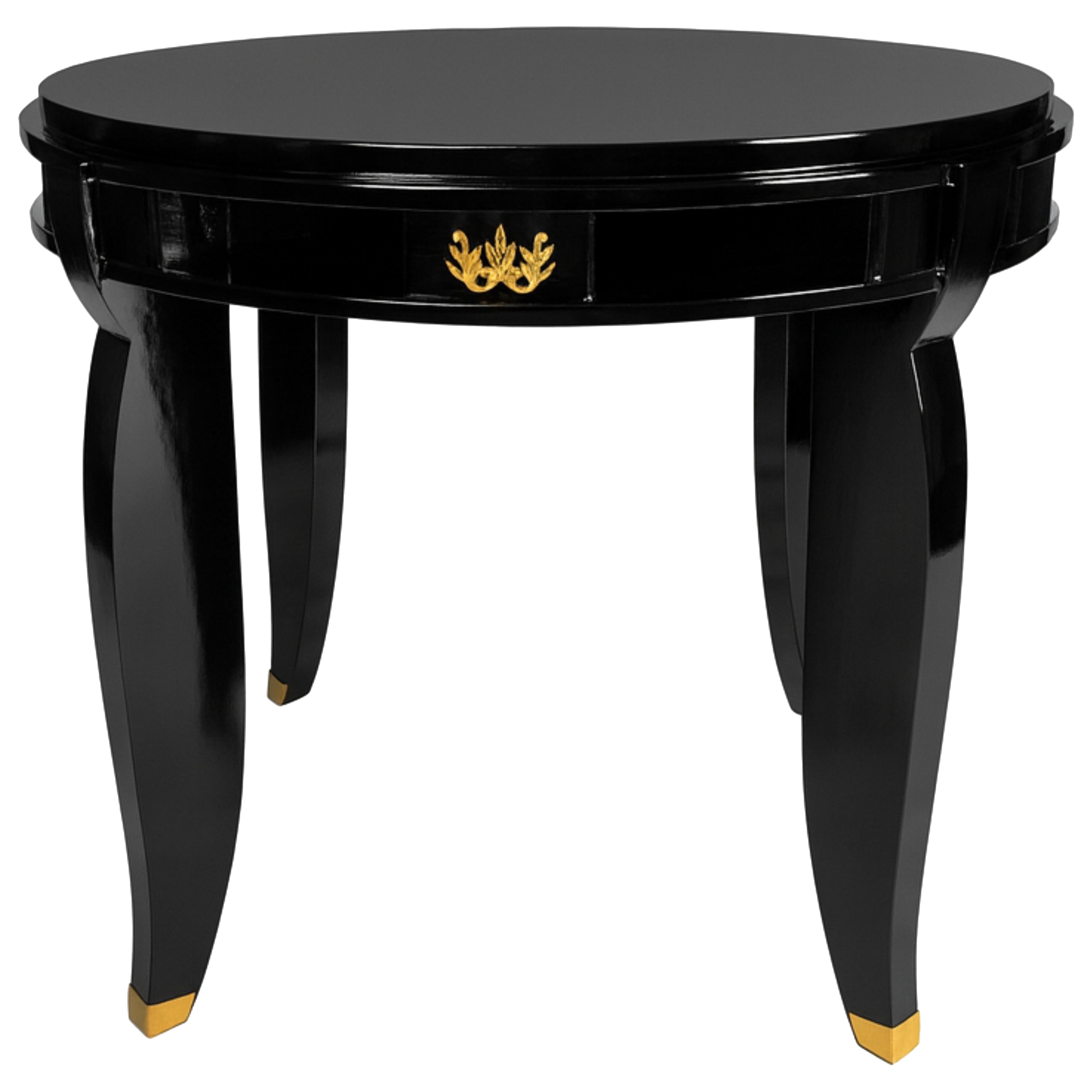 Art Deco Jules Leleu  Black Lacquer Round Table, 20th Century