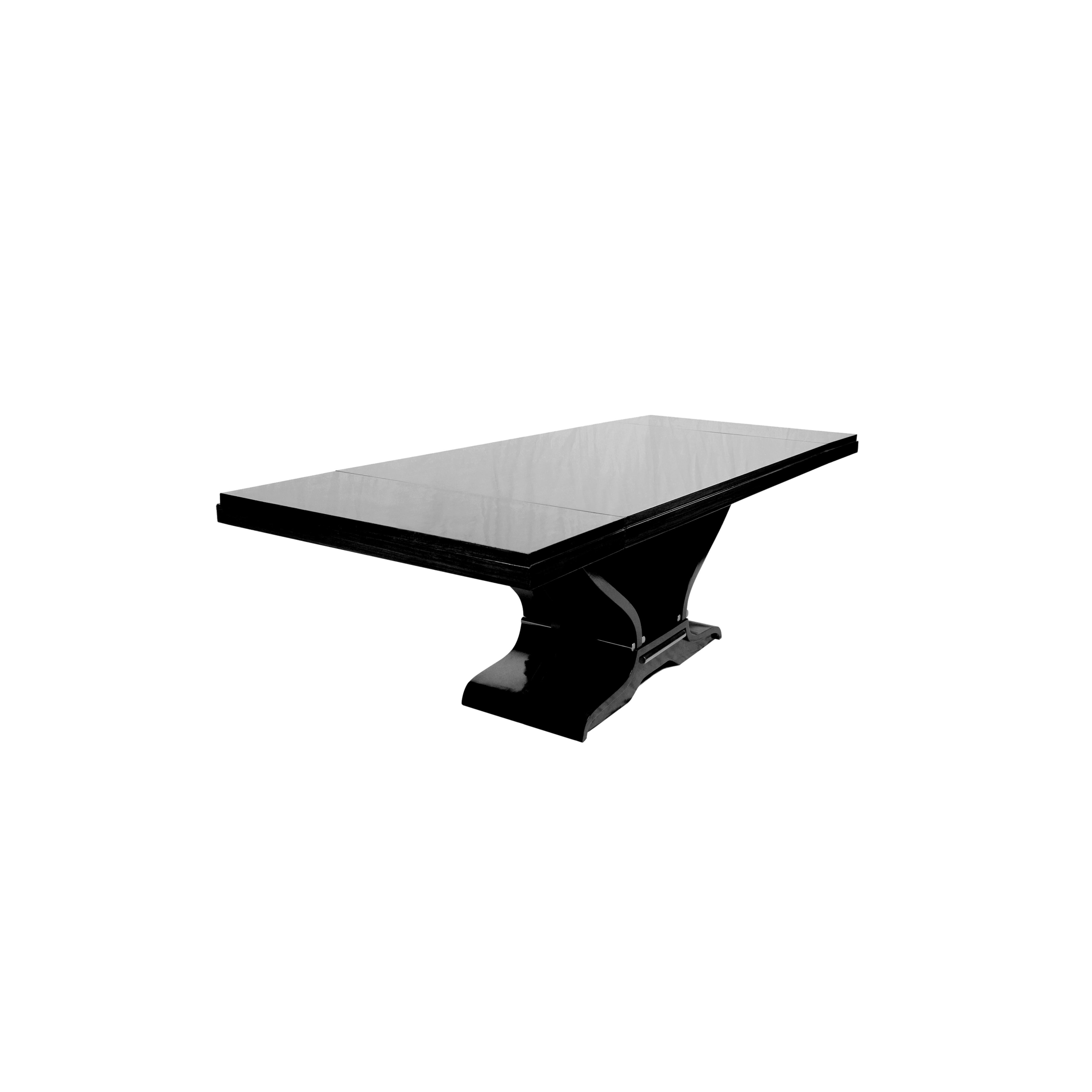 Art Deco Jules Leleu Style Black Lacquer Dining Table, 1930s (20th Century) For Sale 1