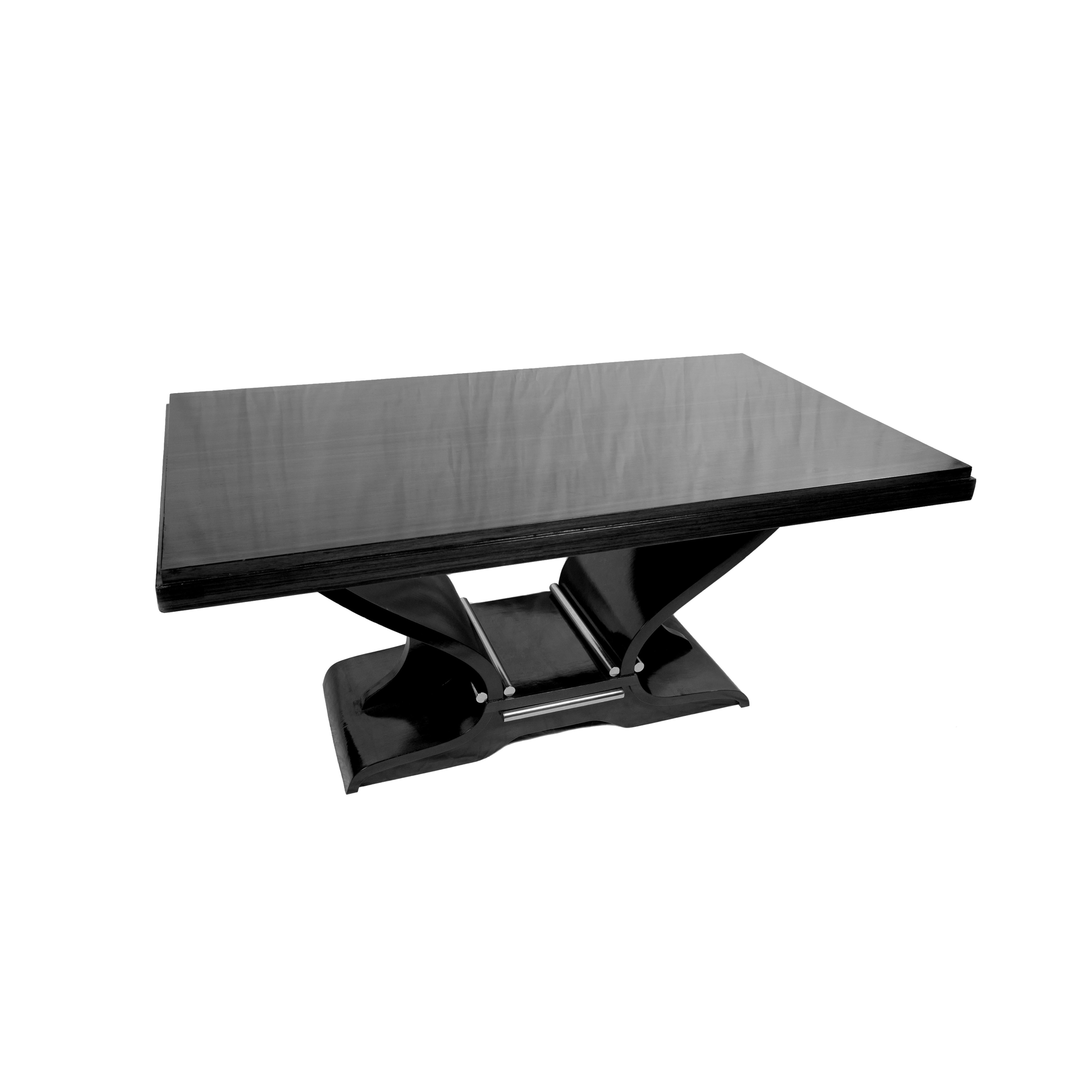 Art Deco Jules Leleu Style Black Lacquer Dining Table, 1930s (20th Century) For Sale 2