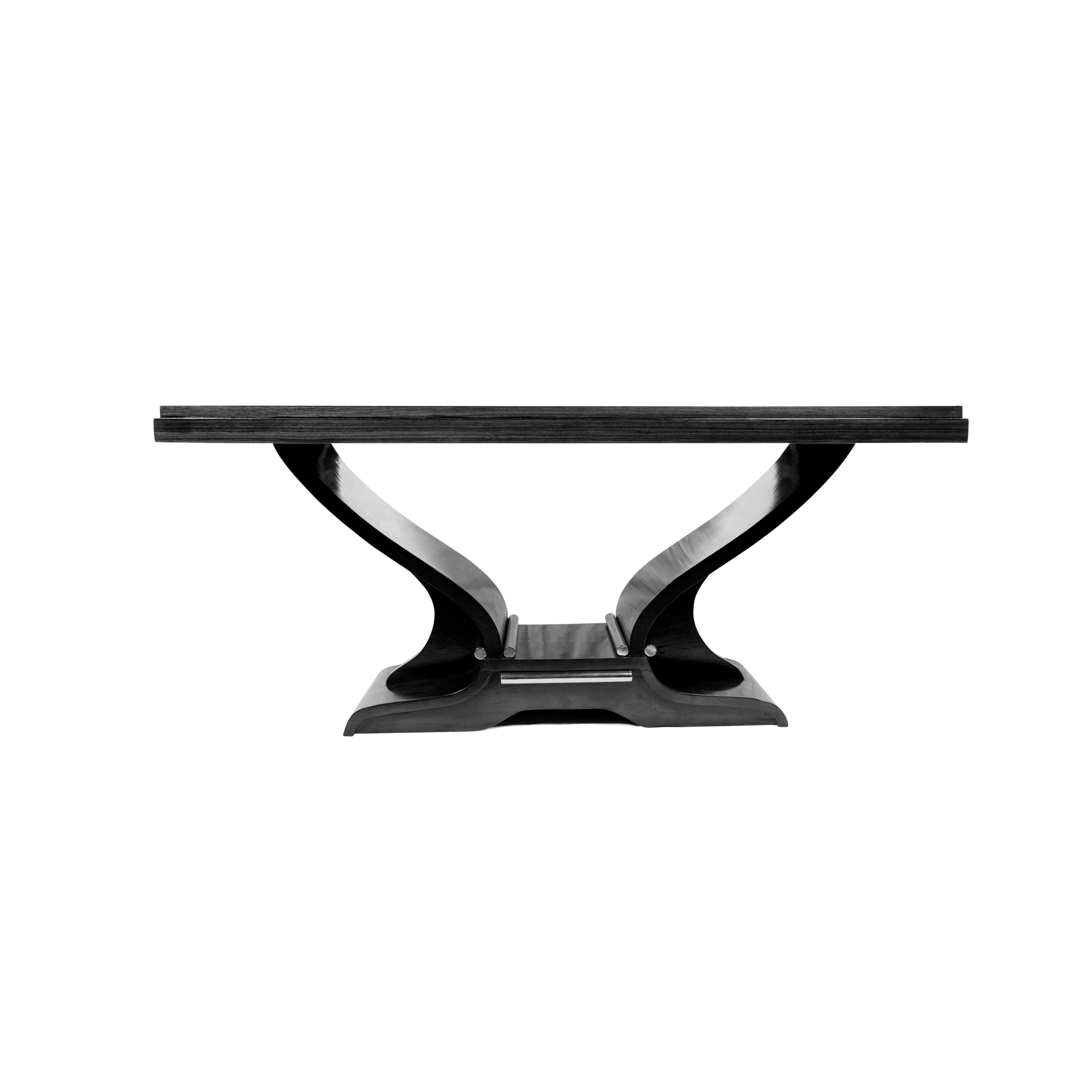 Art Deco Jules Leleu Style Black Lacquer Dining Table, 1930s (20th Century) For Sale 3