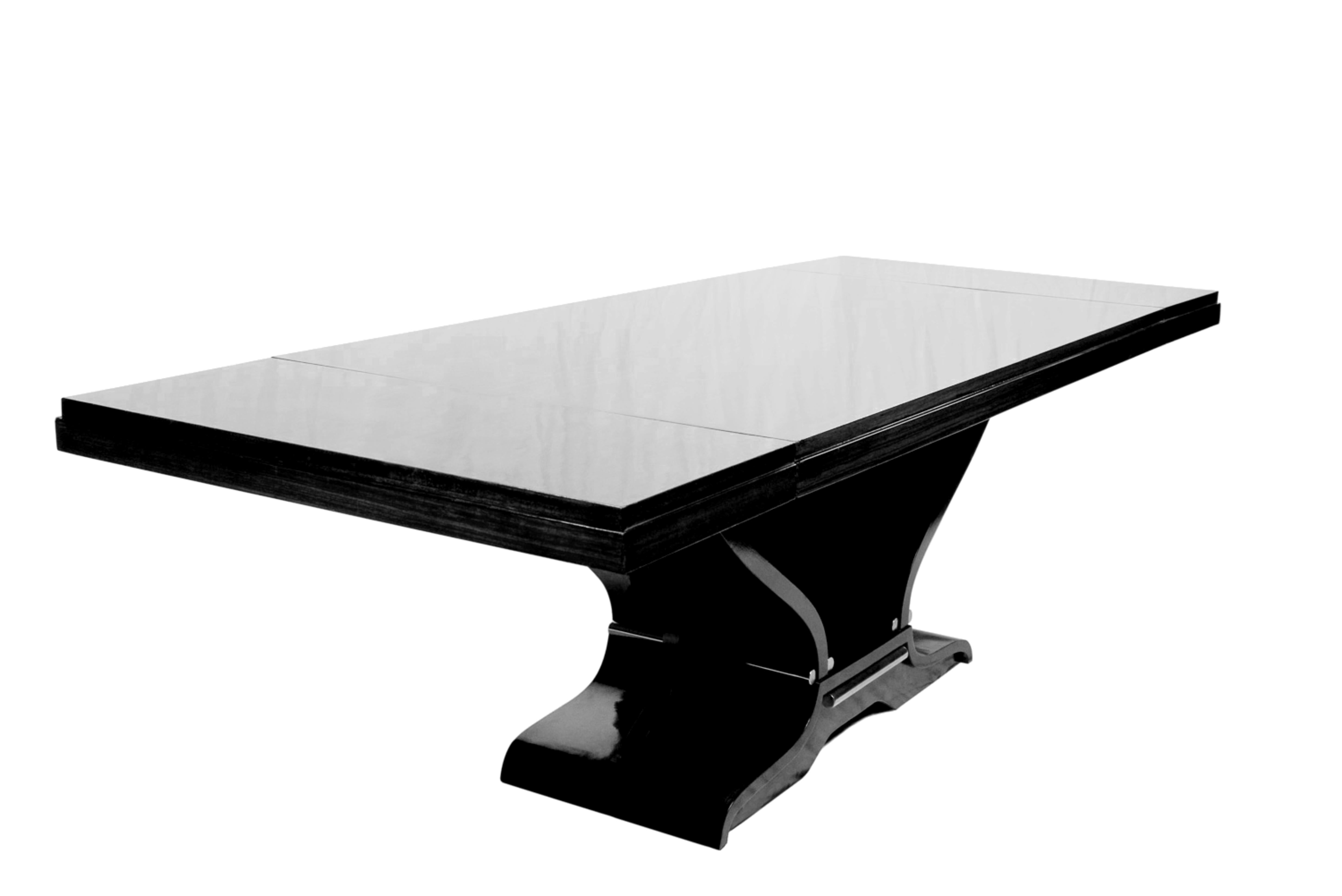 Mesa de Comedor Art Déco Estilo Jules Leleu Lacada en Negro, Años 30 (Siglo XX) en venta 1