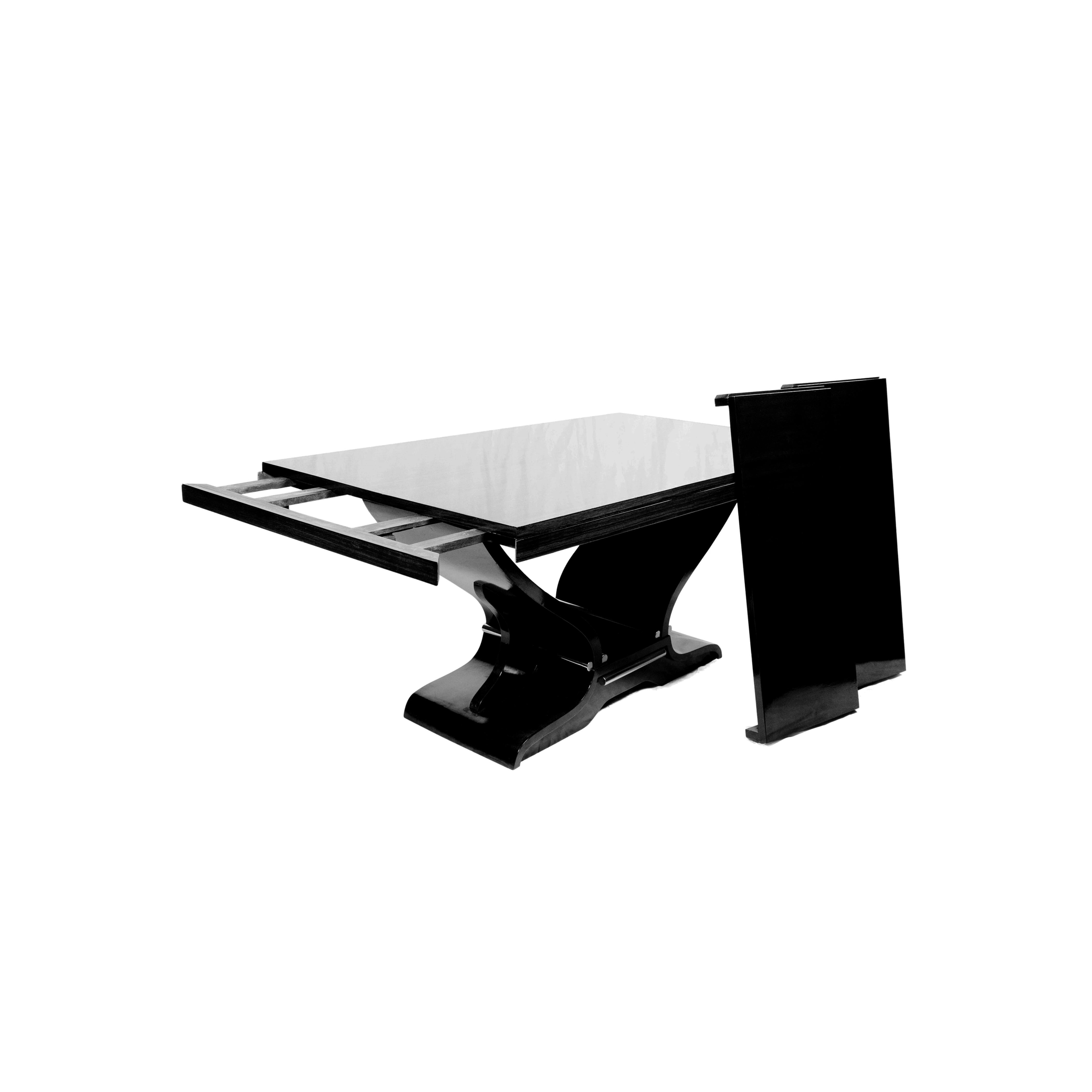 Art Deco Jules Leleu Style Black Lacquer Dining Table, 1930s (20th Century) For Sale 4