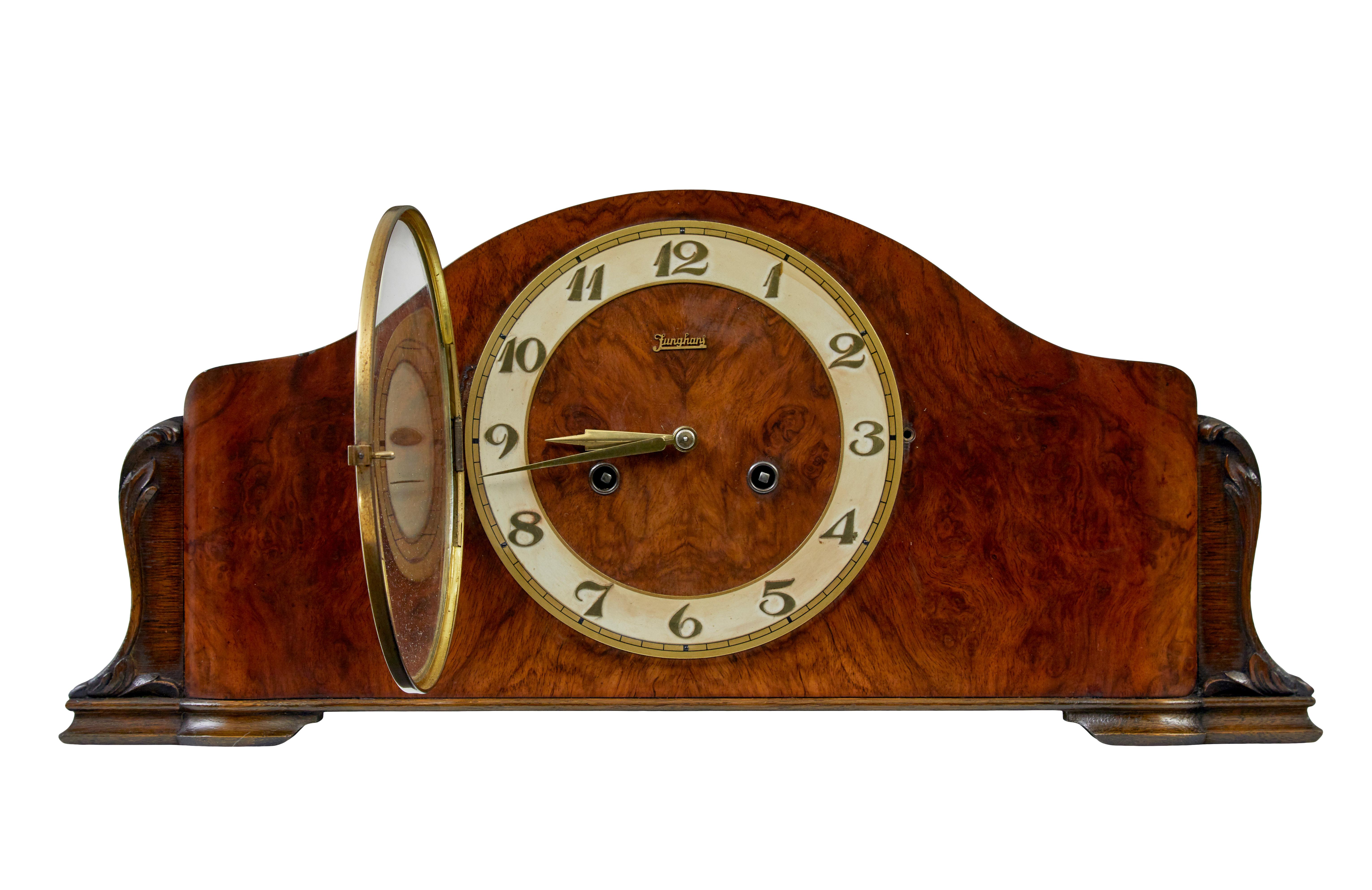 Art Deco Art deco Junghans walnut and oak mantel clock