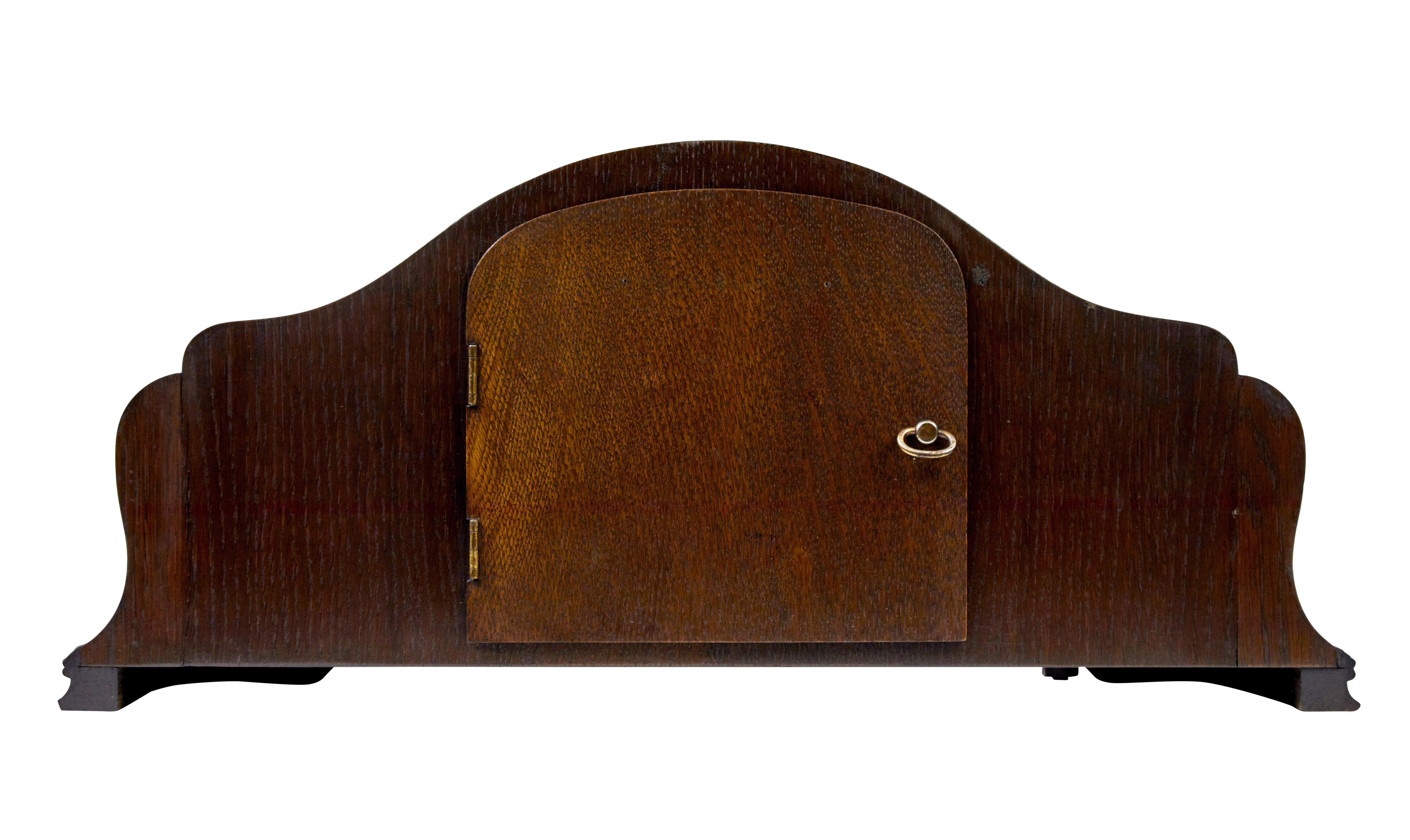 Art deco Junghans walnut and oak mantel clock In Good Condition In Debenham, Suffolk