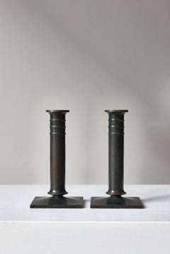 Art Deco Just Andersen Patinated Bronze Candle Holders, Denmark, 1930s