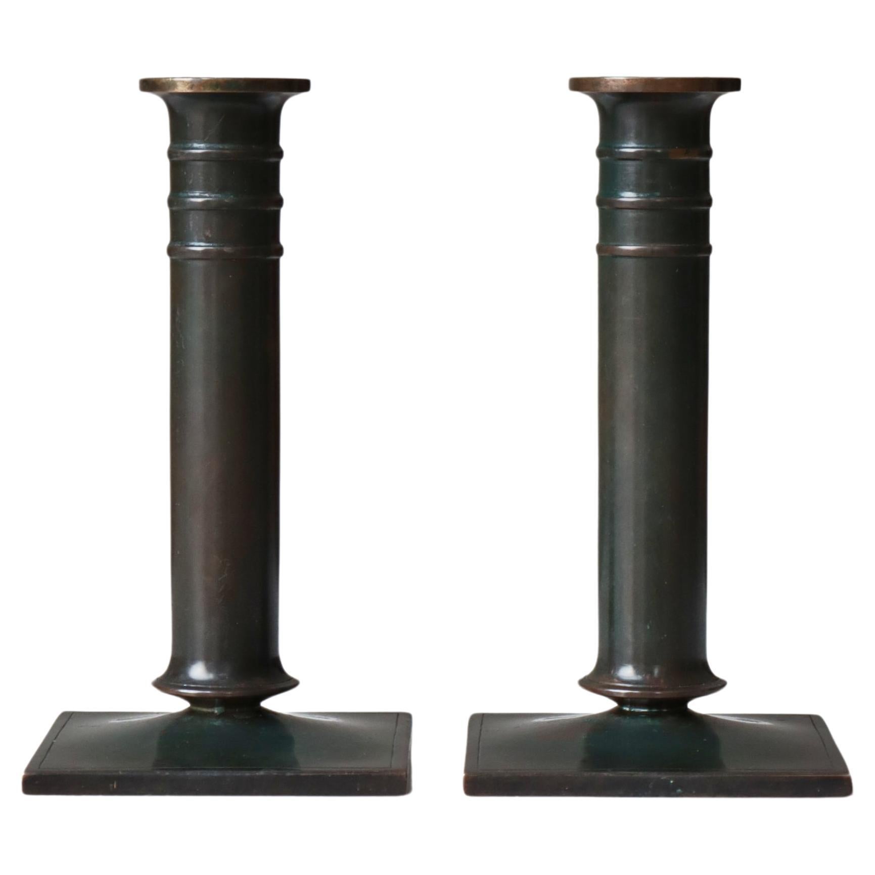 Art Deco Just Andersen Patinated Bronze Candle Holders, Denmark, 1930s