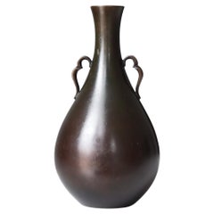 Art déco-Vase aus patinierter Bronze mit stilisierten Griffen von Just Andersen, Dänemark, 1930er Jahre