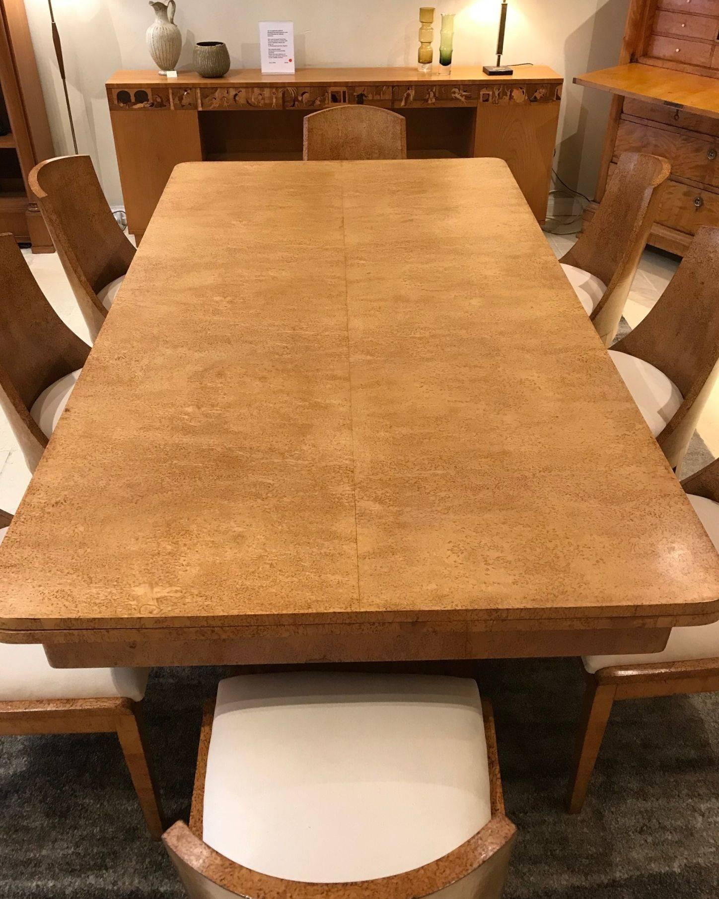 Art Deco Karelian Birch Dining Table and Eight Matching Chairs In Good Condition In Armadale, Victoria