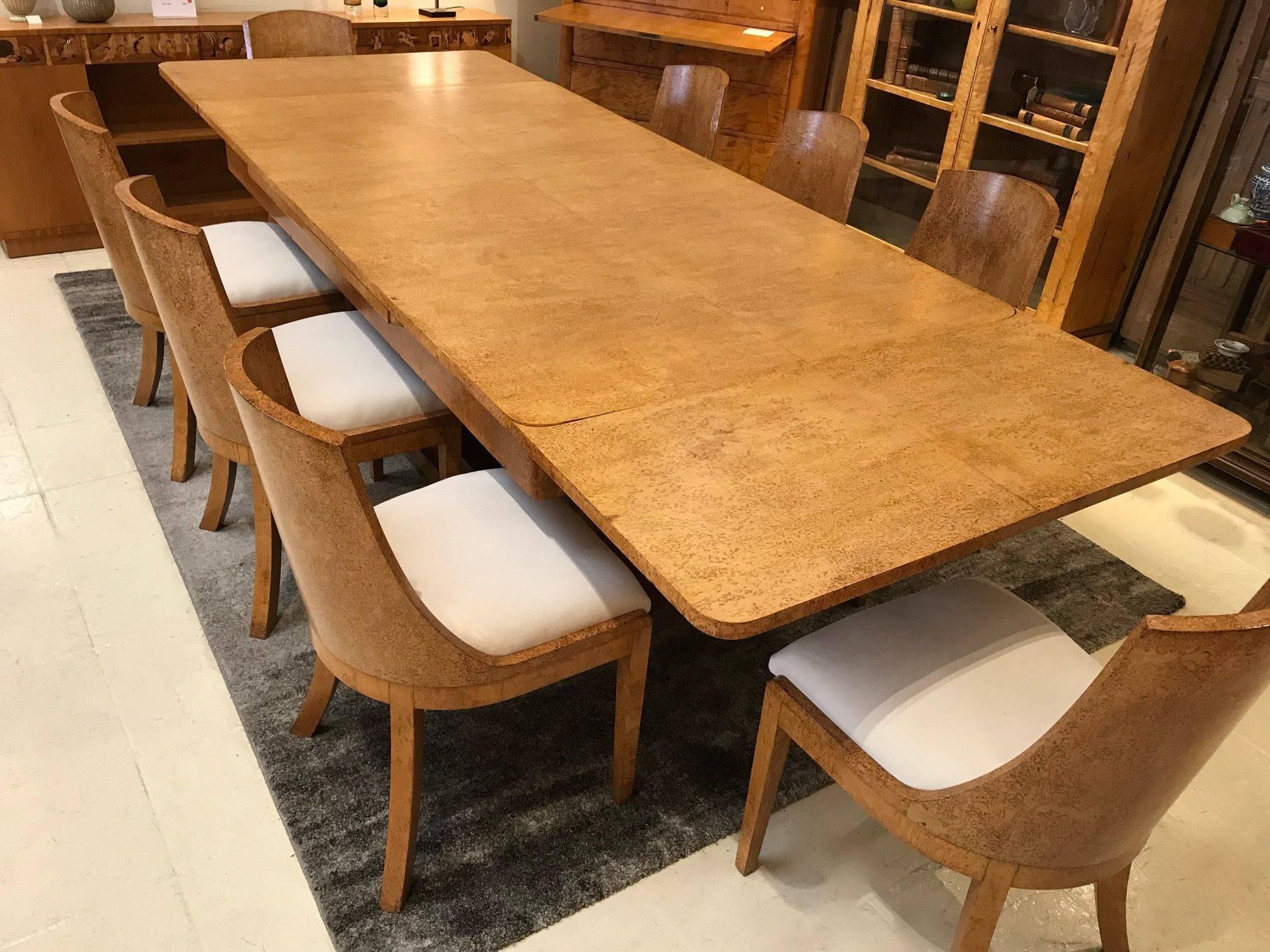 Art Deco Karelian Birch Dining Table and Eight Matching Chairs 3