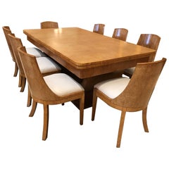 Art Deco Karelian Birch Dining Table and Eight Matching Chairs