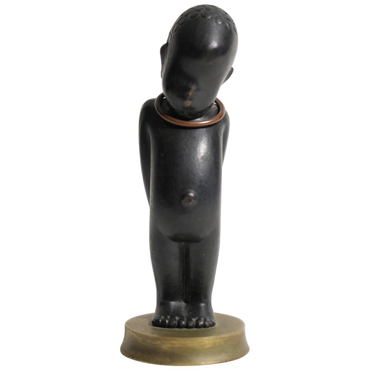 Art Deco Karl Hagenauer Vienna Austria Bronze African Child Figurine Sculpture