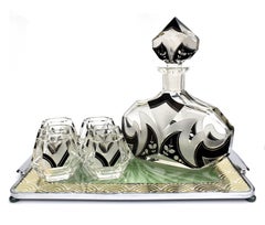 Art Deco Karl Palda Glass Decanter Set with 6 Matching Glasses, C1930