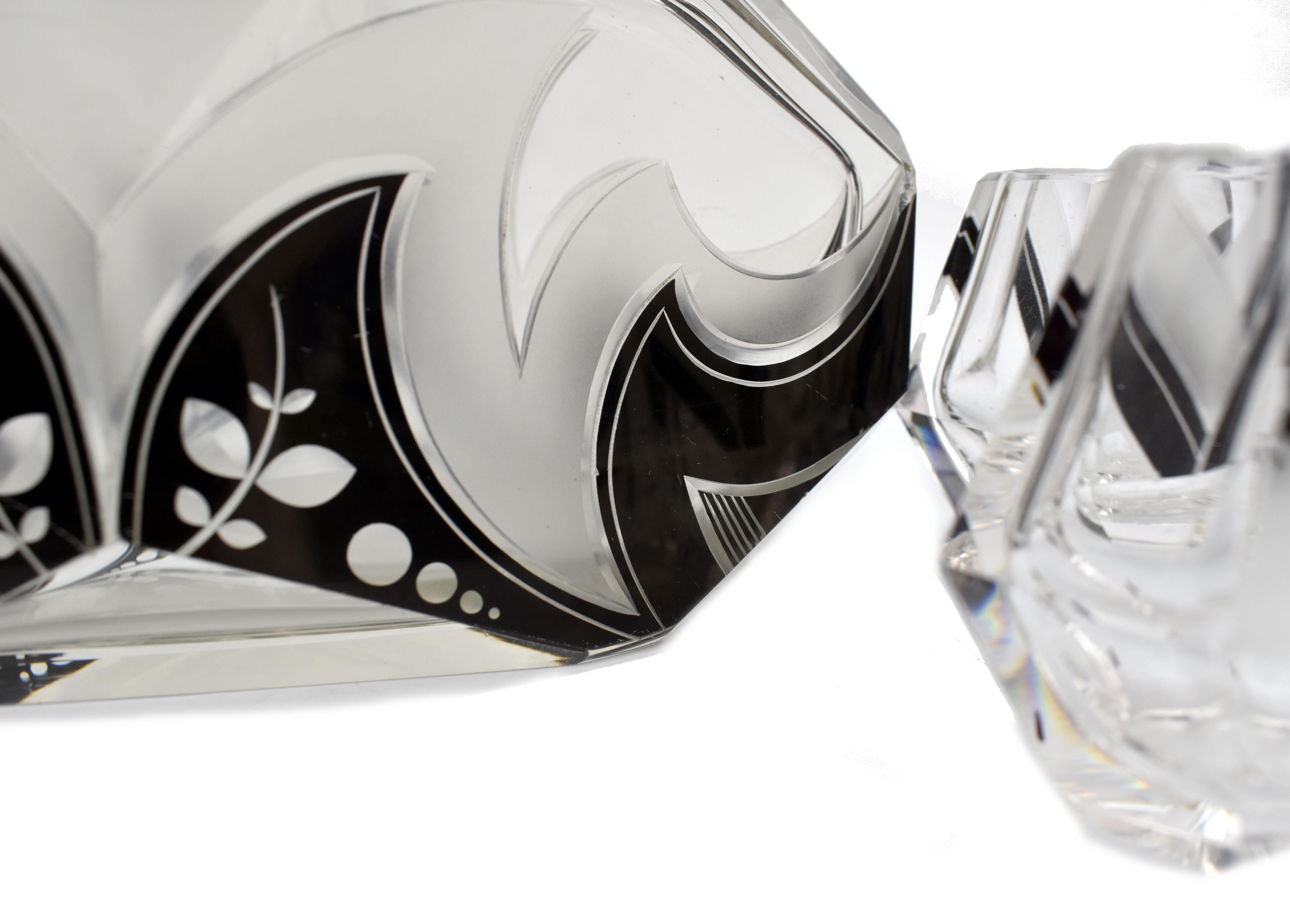 Enameled Art Deco Karl Palda Glass Decanter Set with 6 Matching Glasses, C1930 For Sale