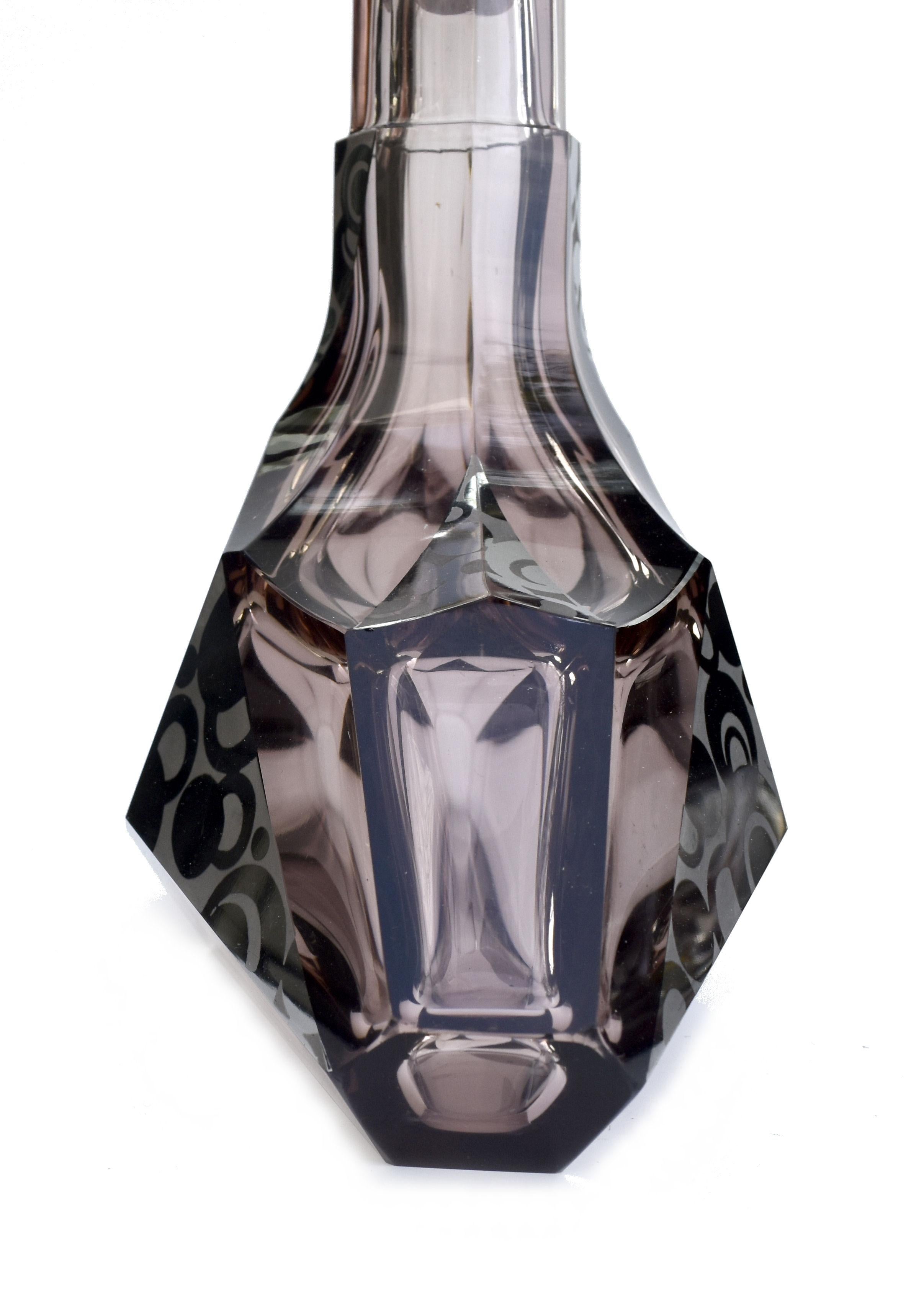20th Century Art Deco Karl Palda Glass Decanter Set with 6 Matching Glasses, C1930