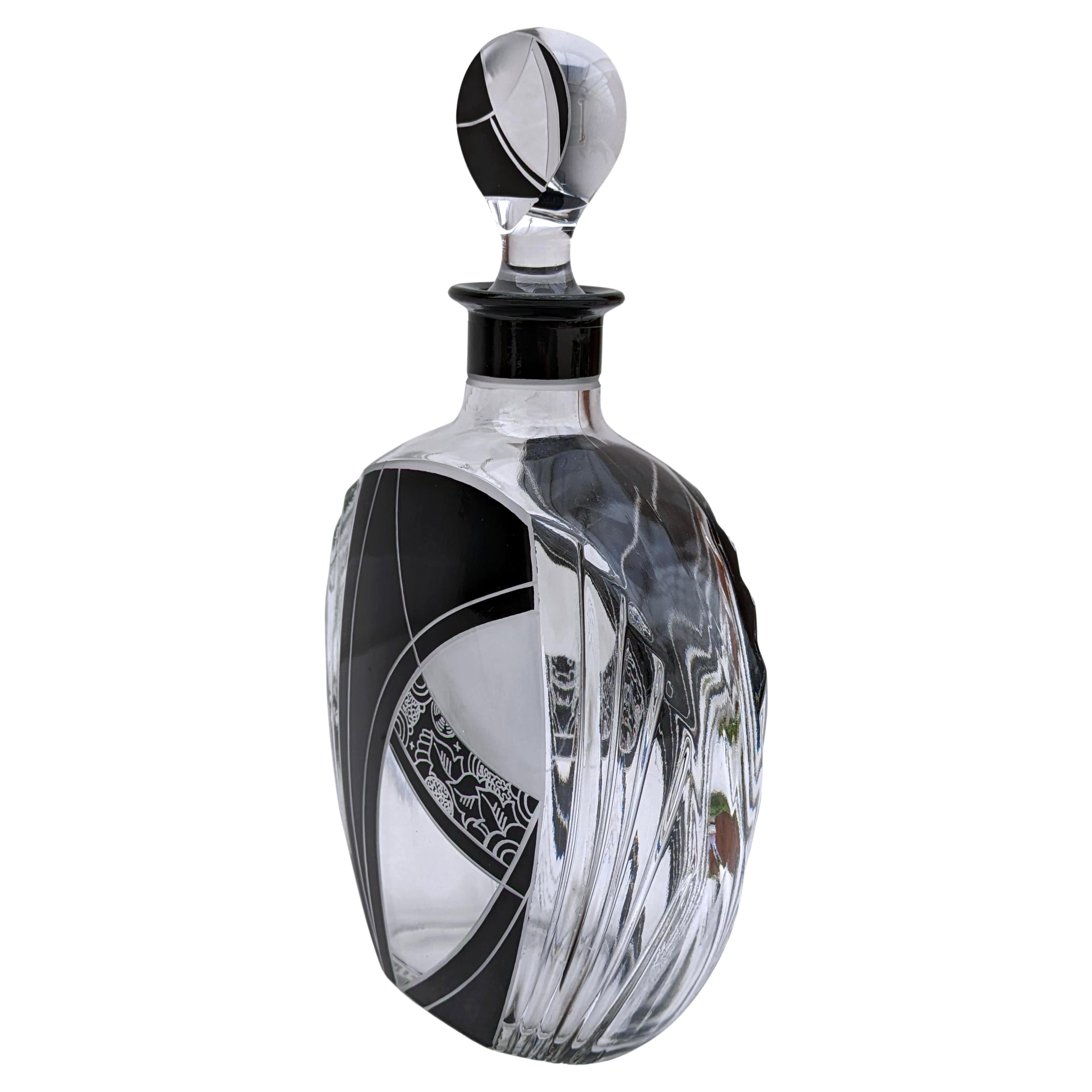 Czech Art Deco Karl Palda Glass Decanter Set with 6 Matching Glasses, circa 1930 For Sale