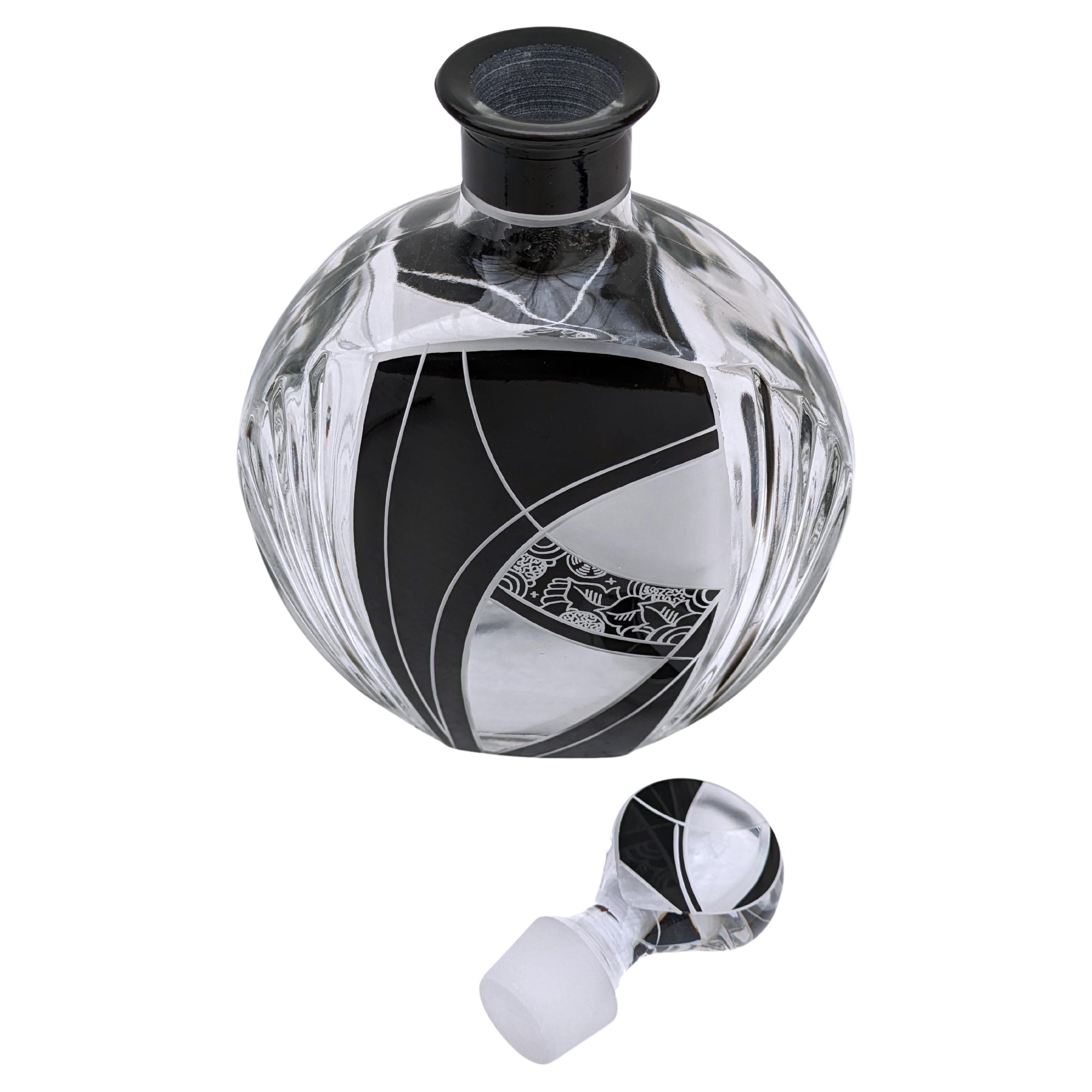 Enameled Art Deco Karl Palda Glass Decanter Set with 6 Matching Glasses, circa 1930 For Sale