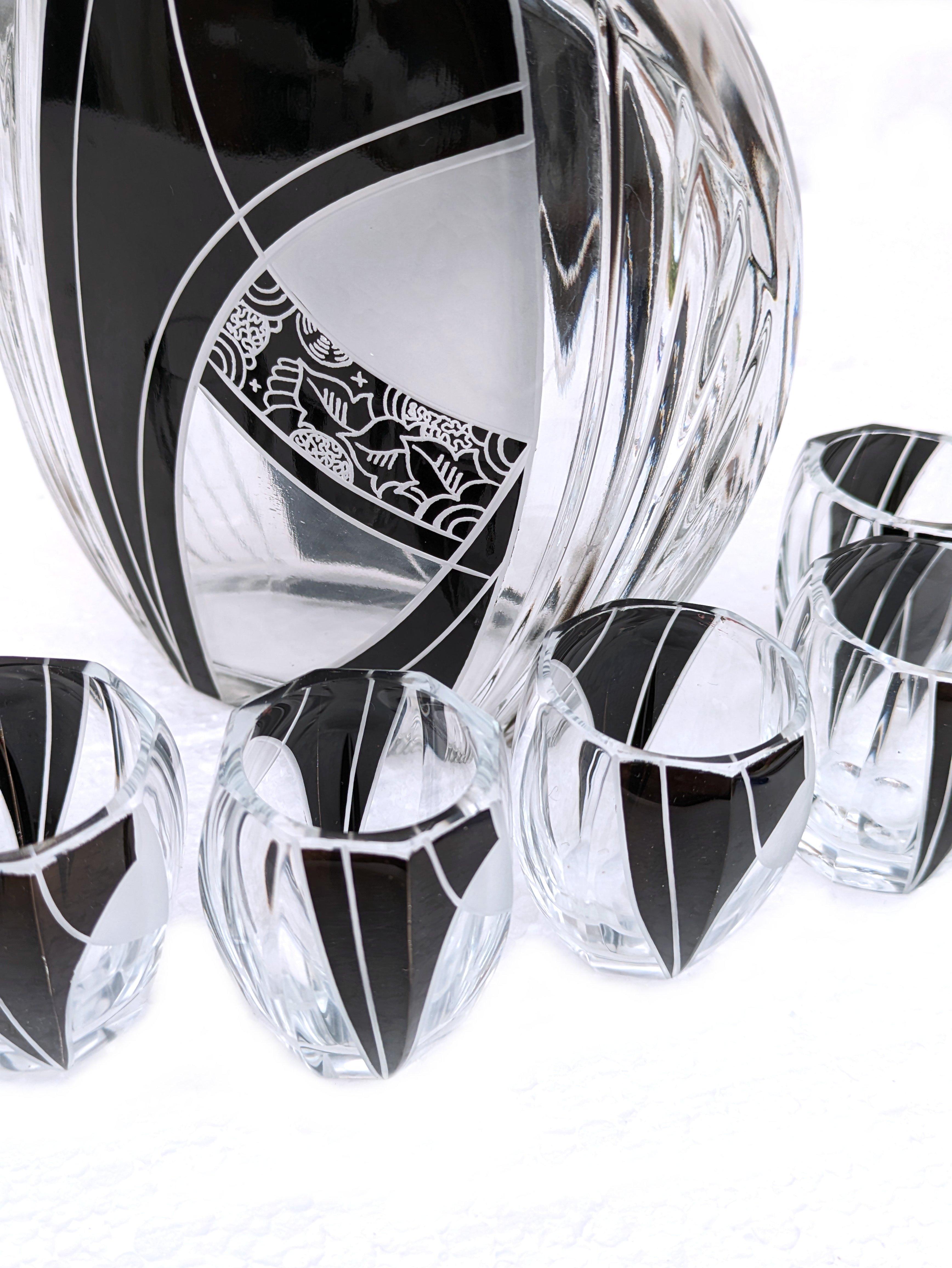 Art Deco Karl Palda Glass Decanter Set with 6 Matching Glasses, circa 1930 For Sale 2