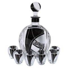 Juego de decantador de cristal Art Déco Karl Palda con 6 copas a juego, hacia 1930