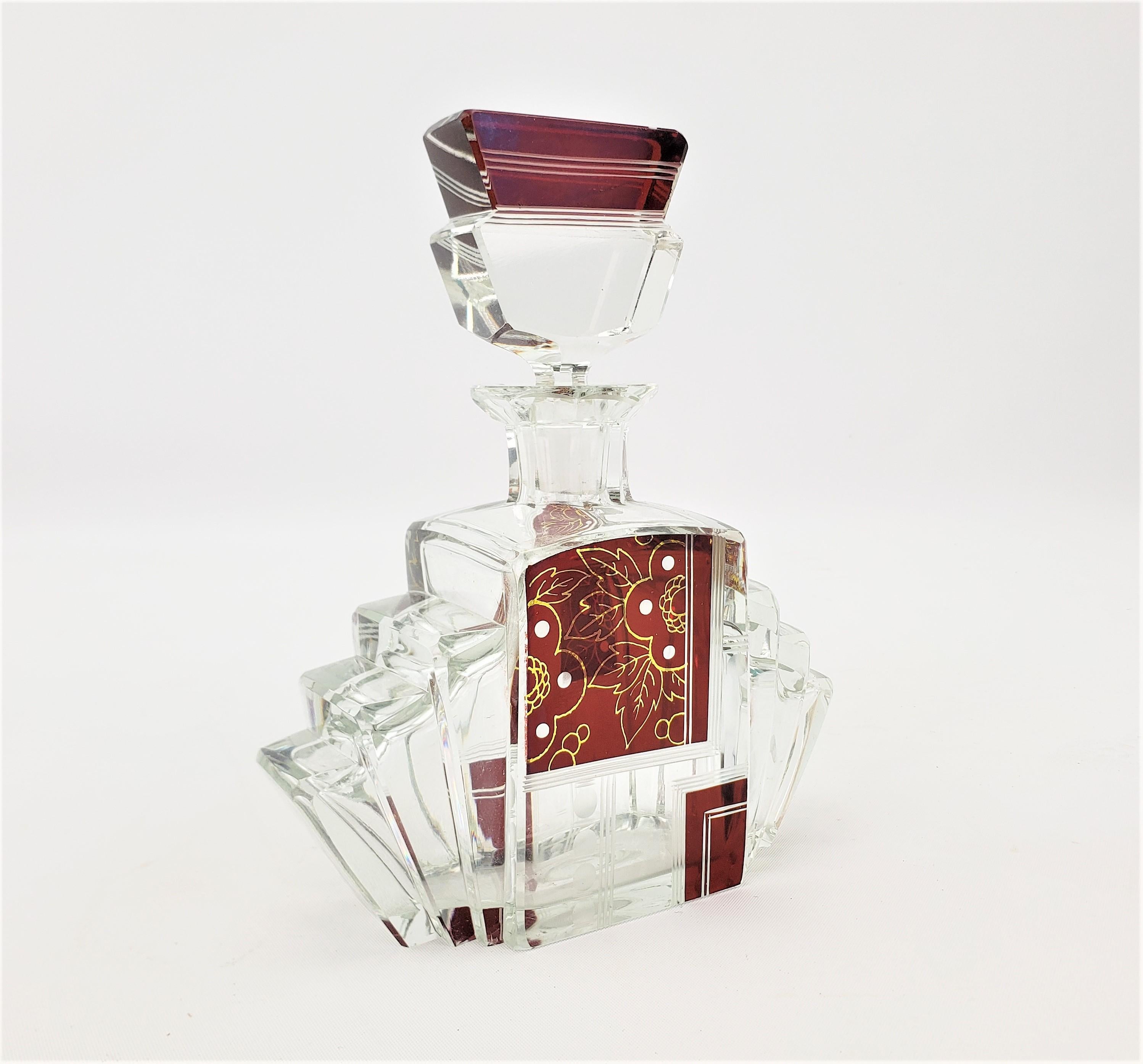 Czech Art Deco Karl Palda Styled Stepped Perfume Bottle with Ruby Red & Gold Panels