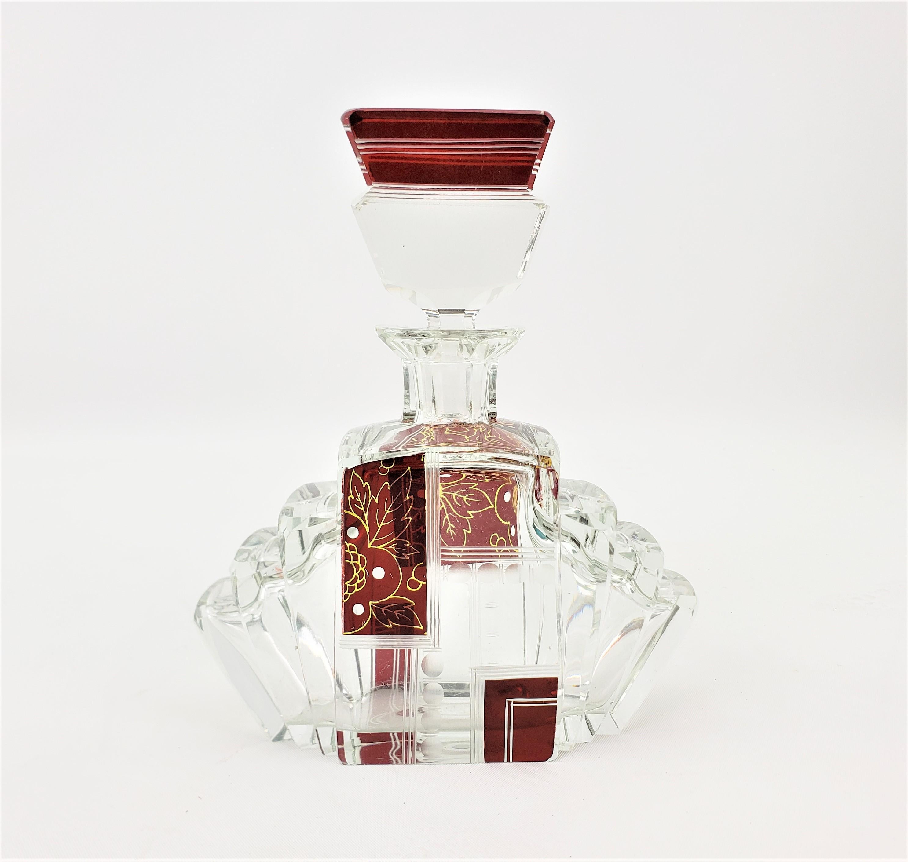 Art Deco Karl Palda Styled Stepped Perfume Bottle with Ruby Red & Gold Panels In Good Condition In Hamilton, Ontario